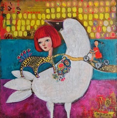 Weißer Vogel   Modernes figuratives Gemälde auf Leinwand von Natalia Shiporina