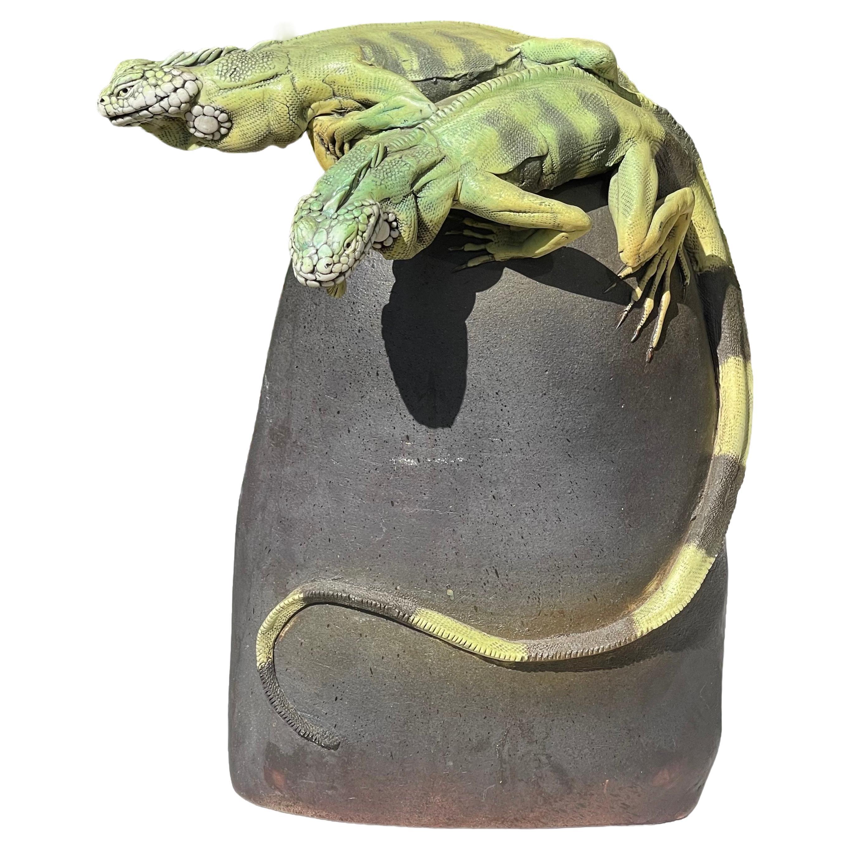 Natalie Surving, b.1938, Ceramic Iguana Temperance Jug Sculpture For Sale