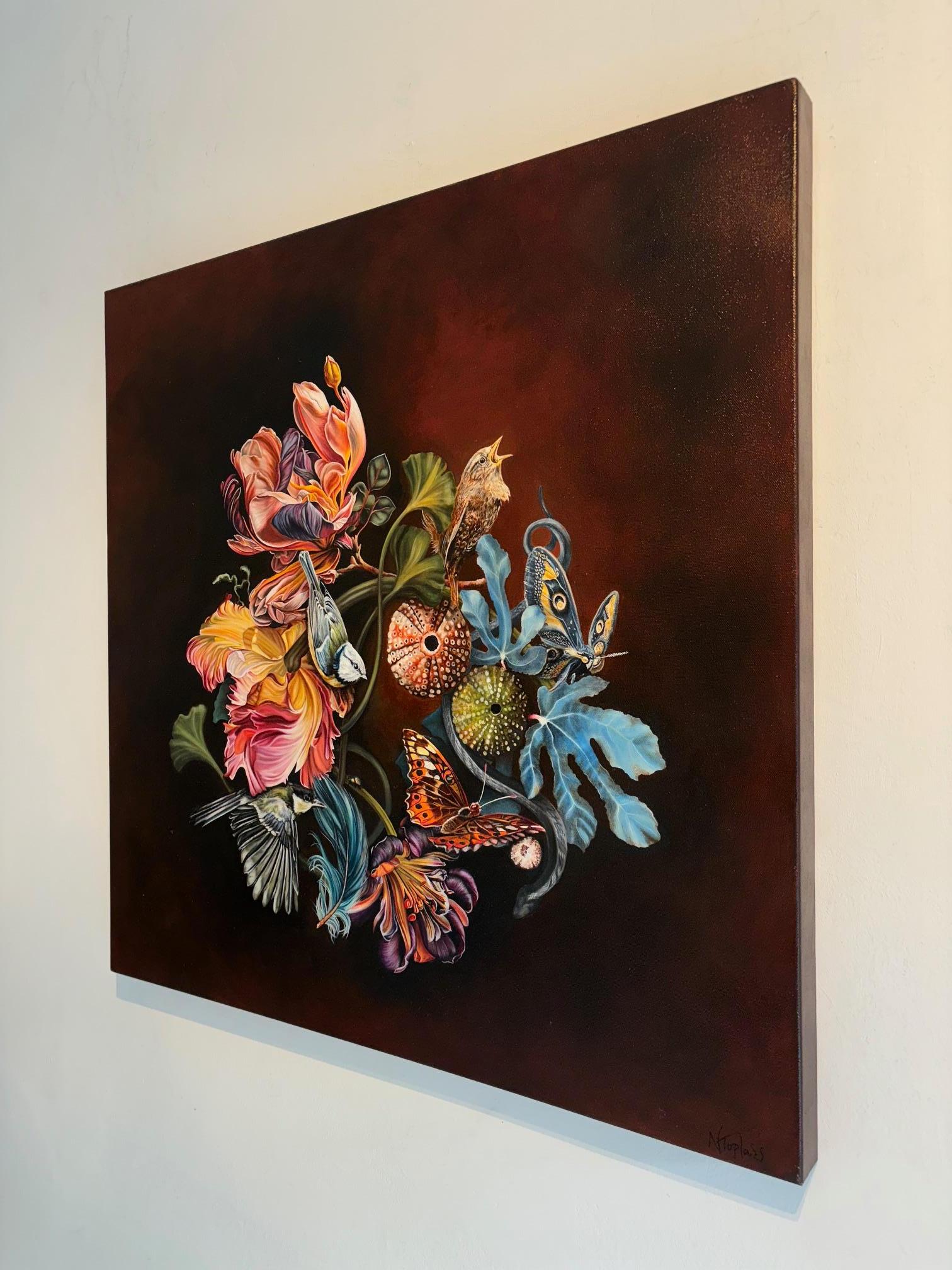 Botanical Beauty - original realism still life oil painting - contemporary art - Black Still-Life Painting by Natalie Toplass