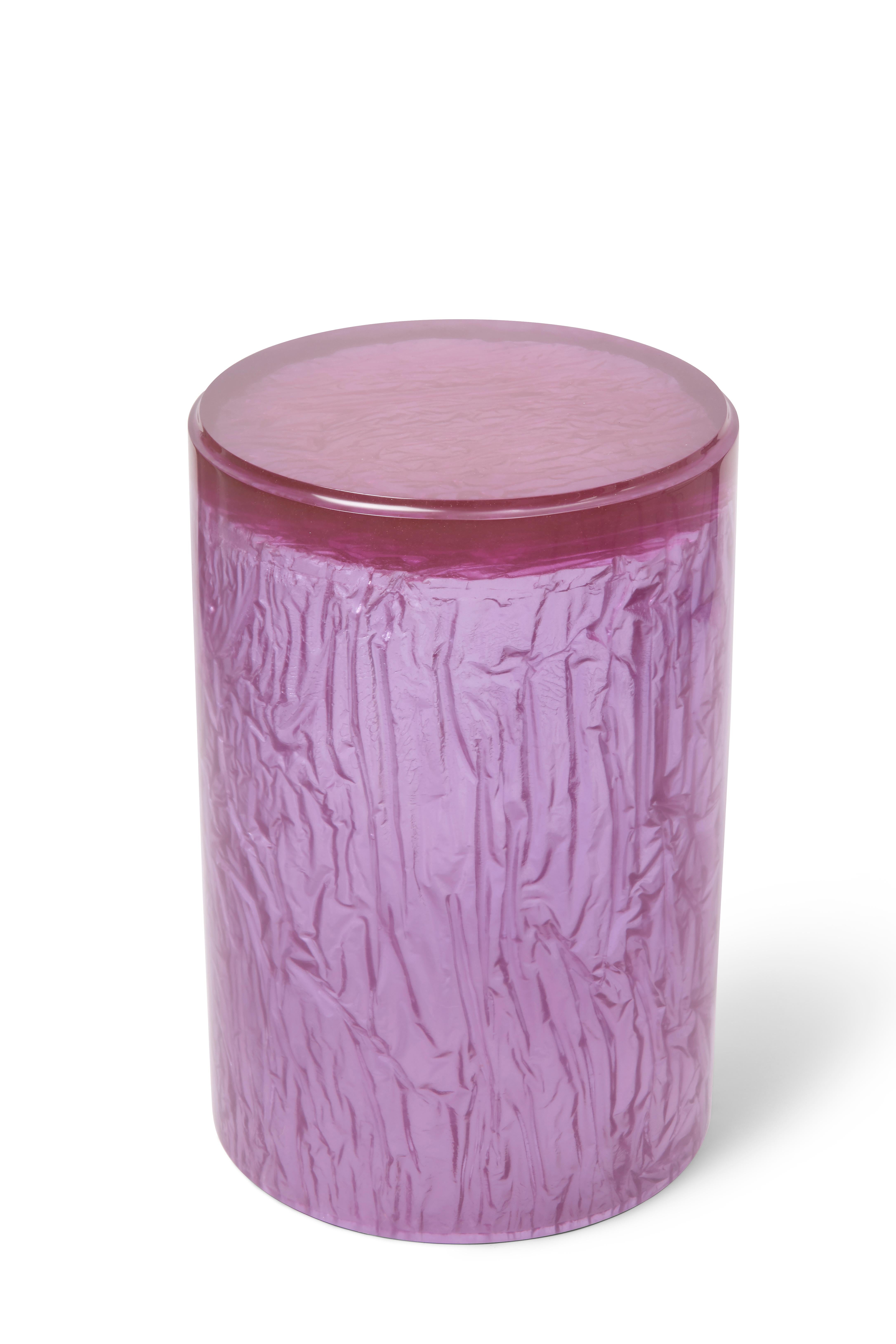 Cast Contemporary Resin Acrylic Side Table or Stool by Natalie Tredgett, gloss Purple