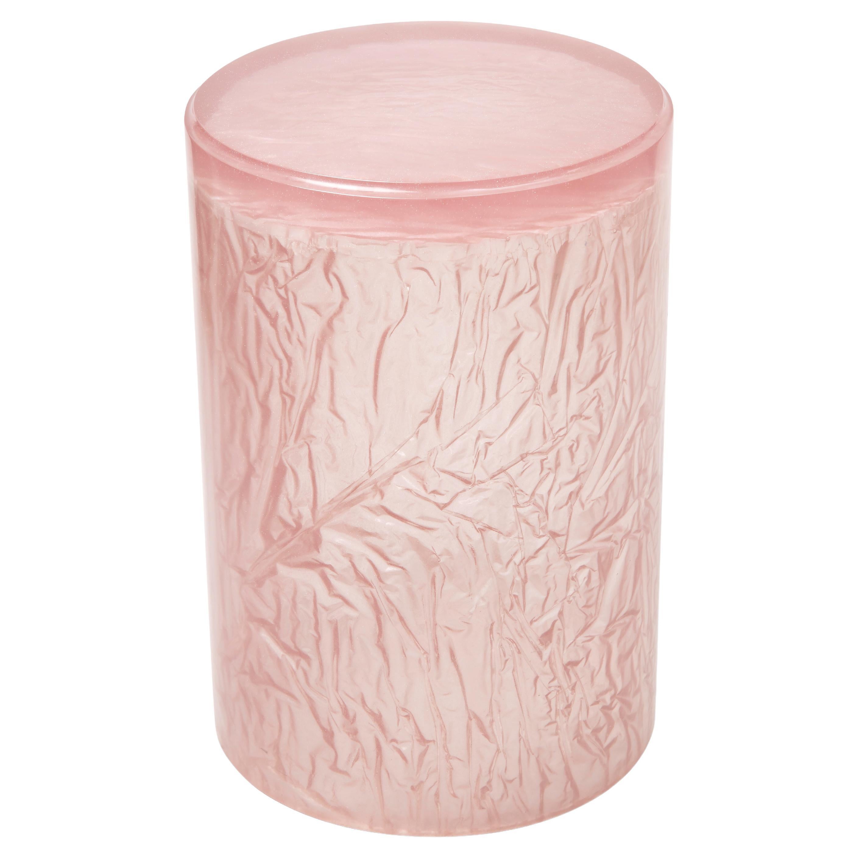 Zeitgenössischer Beistelltisch oder Hocker aus Harz-Acryl von Natalie Tredgett, glänzend, rosa
