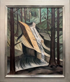 "Waterfall, Connecticut" Natalie Van Vleck, Modernist Woods Cubist Landscape