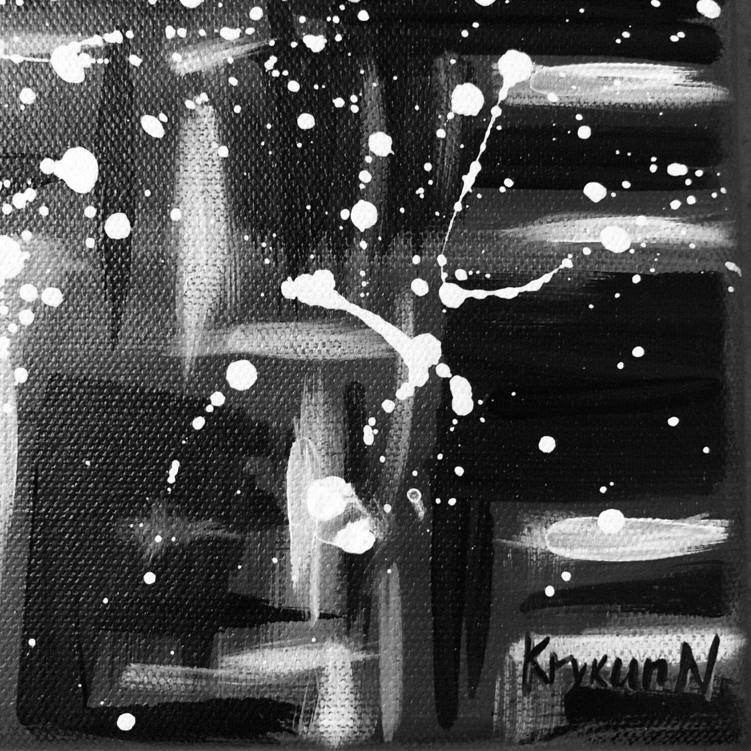 „Black tulips“ - black, white geometric abstraction, dropping 1