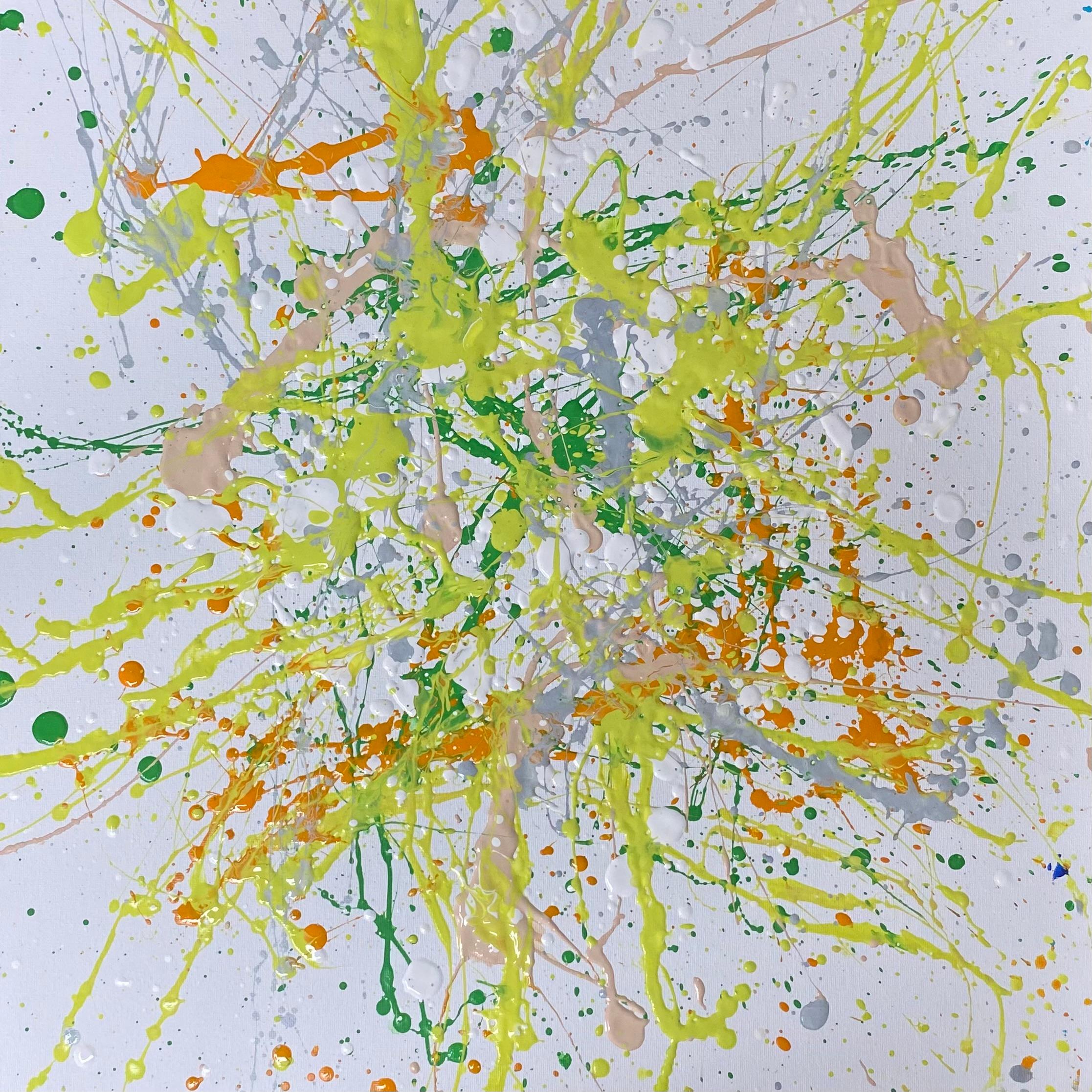 Sensazione di energia - giallo, verde, bianco, grande astrazione colorata, gocce - Painting Astratto di Nataliia Krykun
