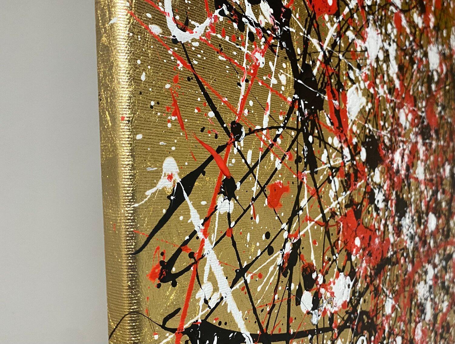 Gold sunset - black, red and white expressions abstraction - Painting by Nataliia Krykun
