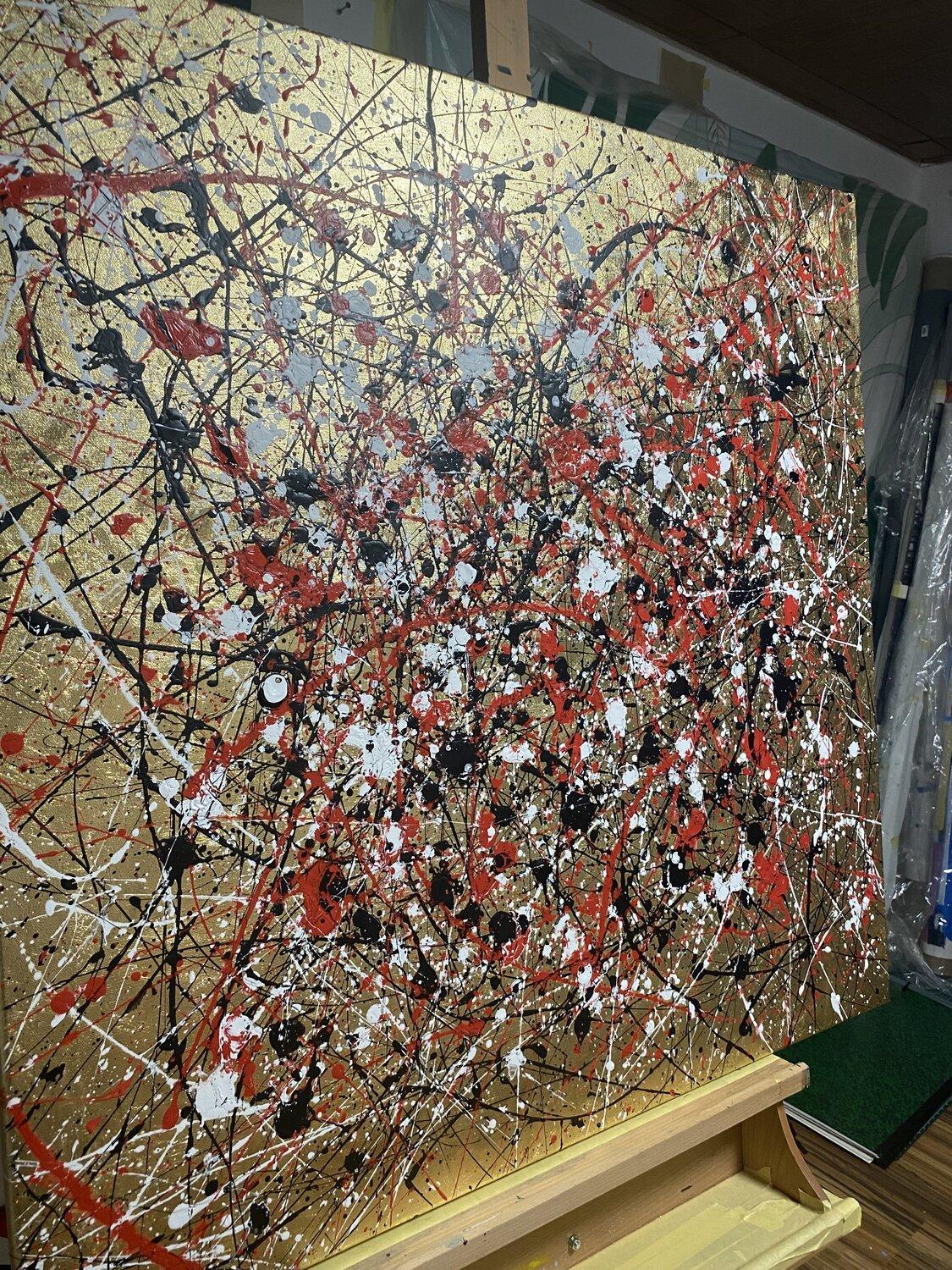 Gold sunset - black, red and white expressions abstraction - Abstract Painting by Nataliia Krykun