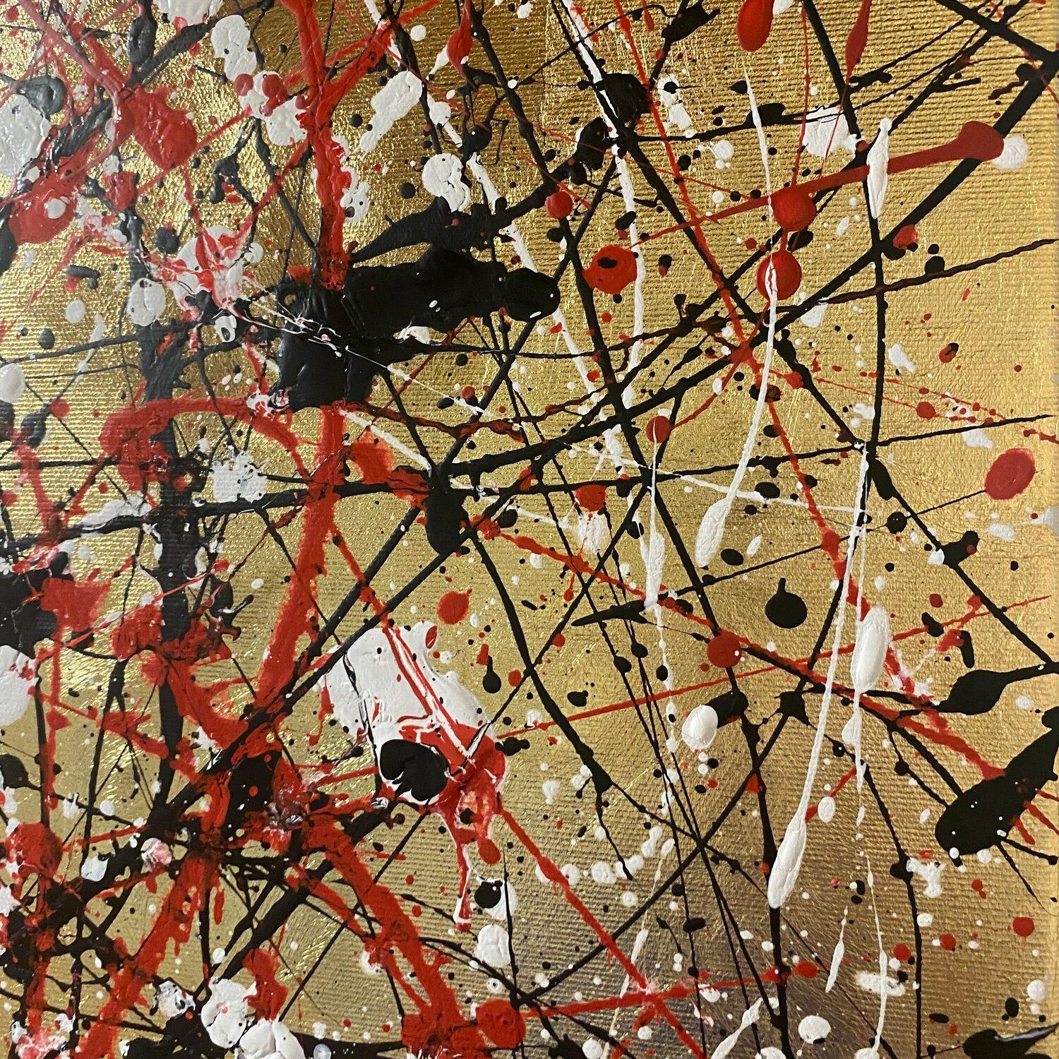 Gold sunset - black, red and white expressions abstraction - Beige Abstract Painting by Nataliia Krykun