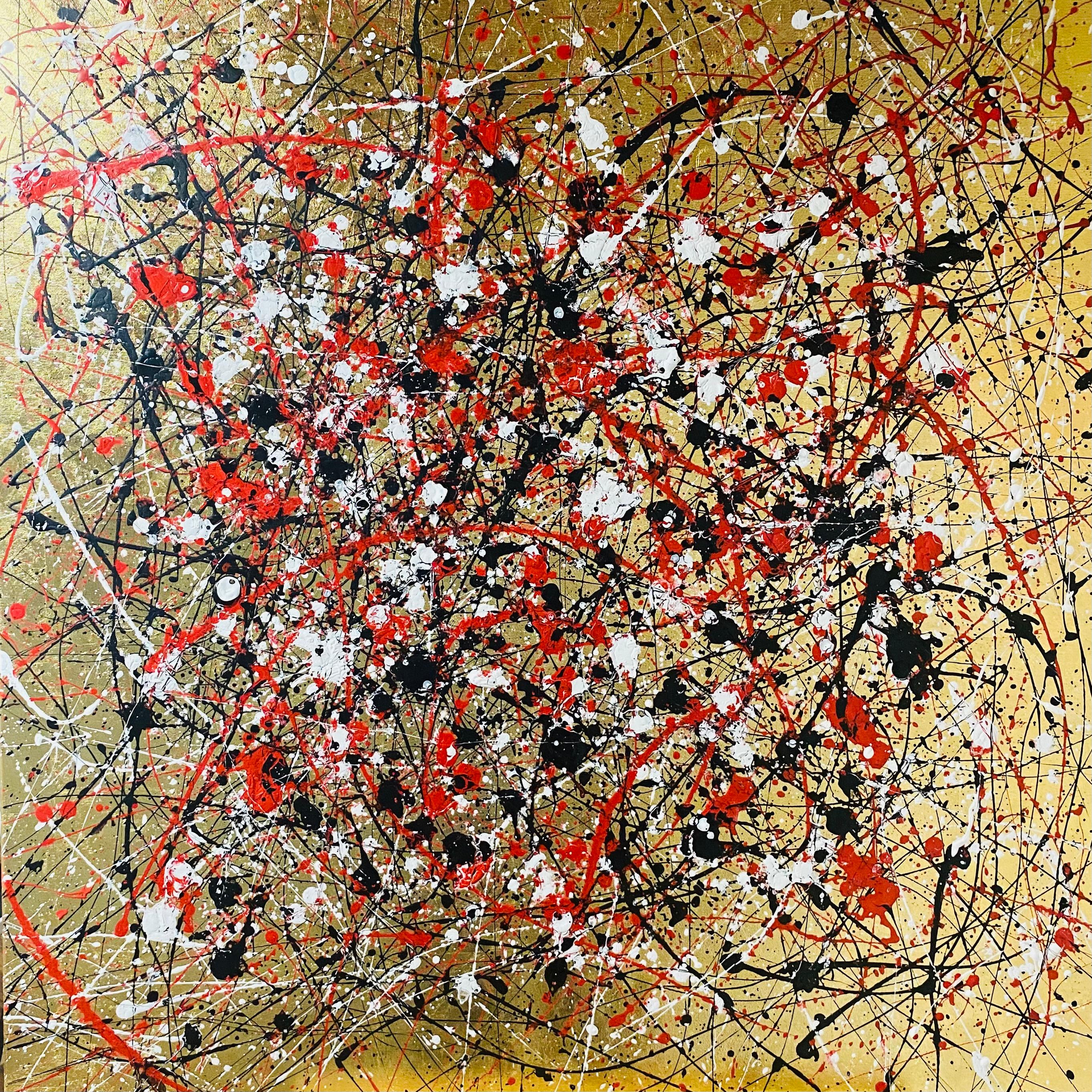 Gold sunset - black, red and white expressions abstraction For Sale 1