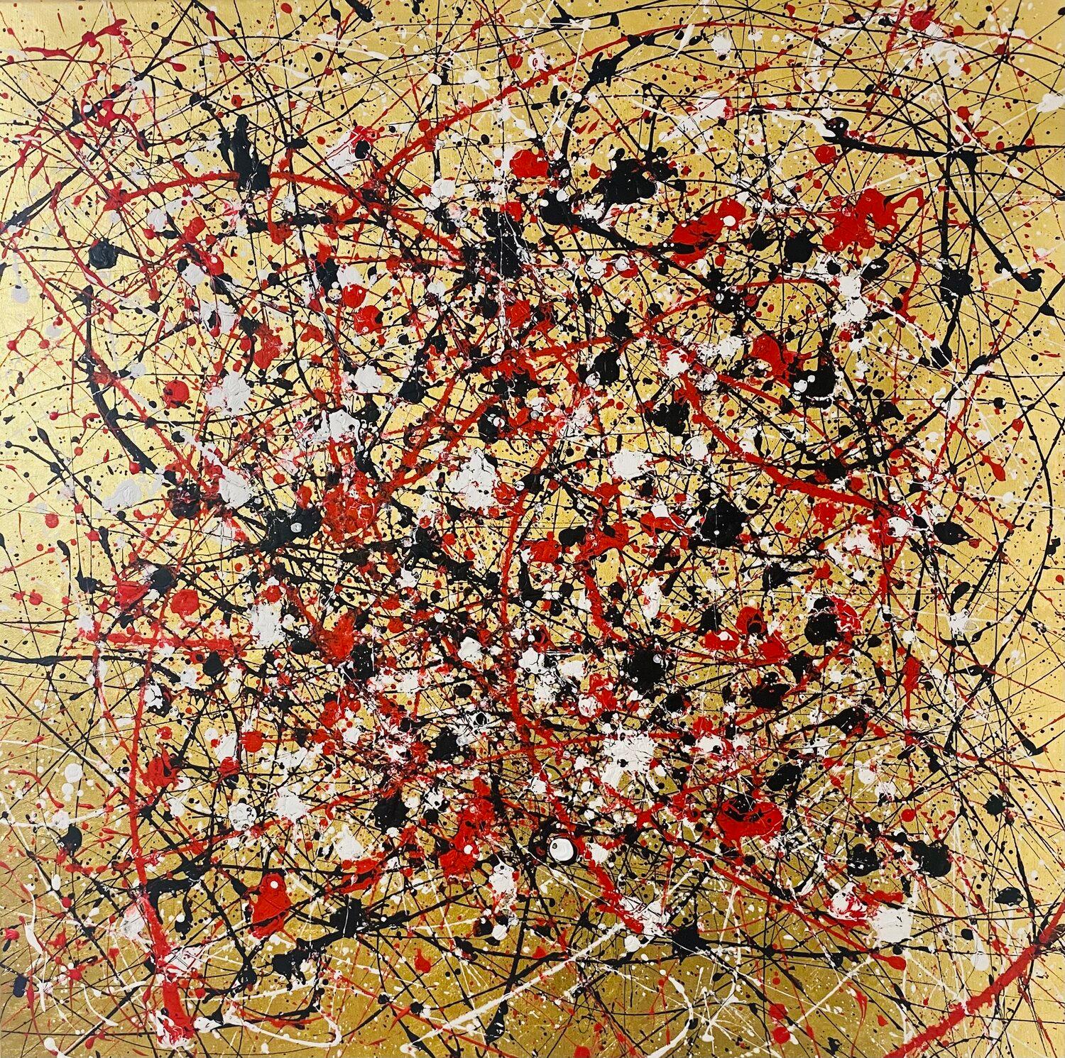 Puesta de sol dorada - abstracción de expresiones en negro, rojo y blanco