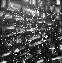 Night sky - black, white geometric abstraction, dripping