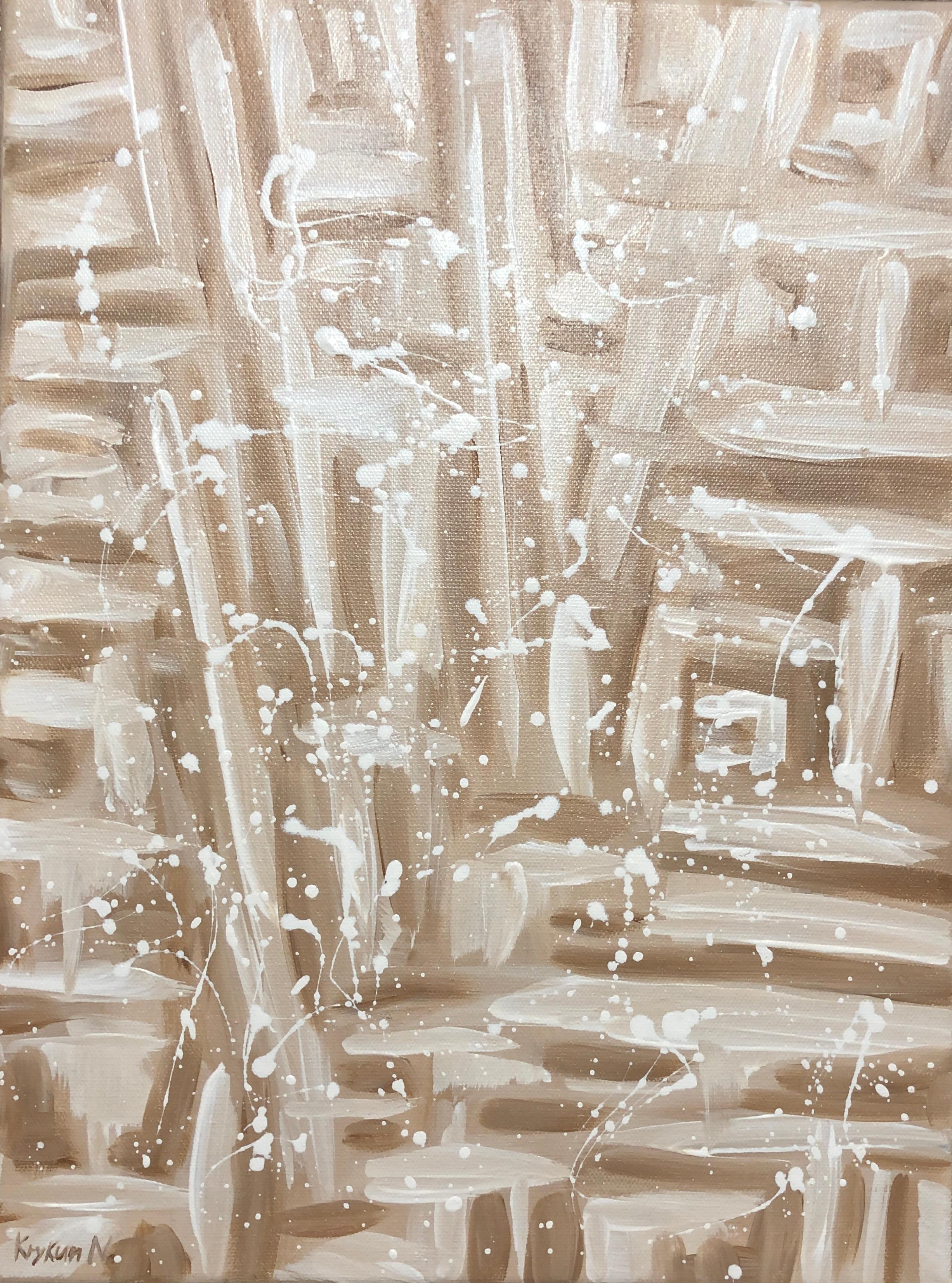 Sea shore schwarz und weiß Abstraktion fallen Pop Art – Painting von Nataliia Krykun