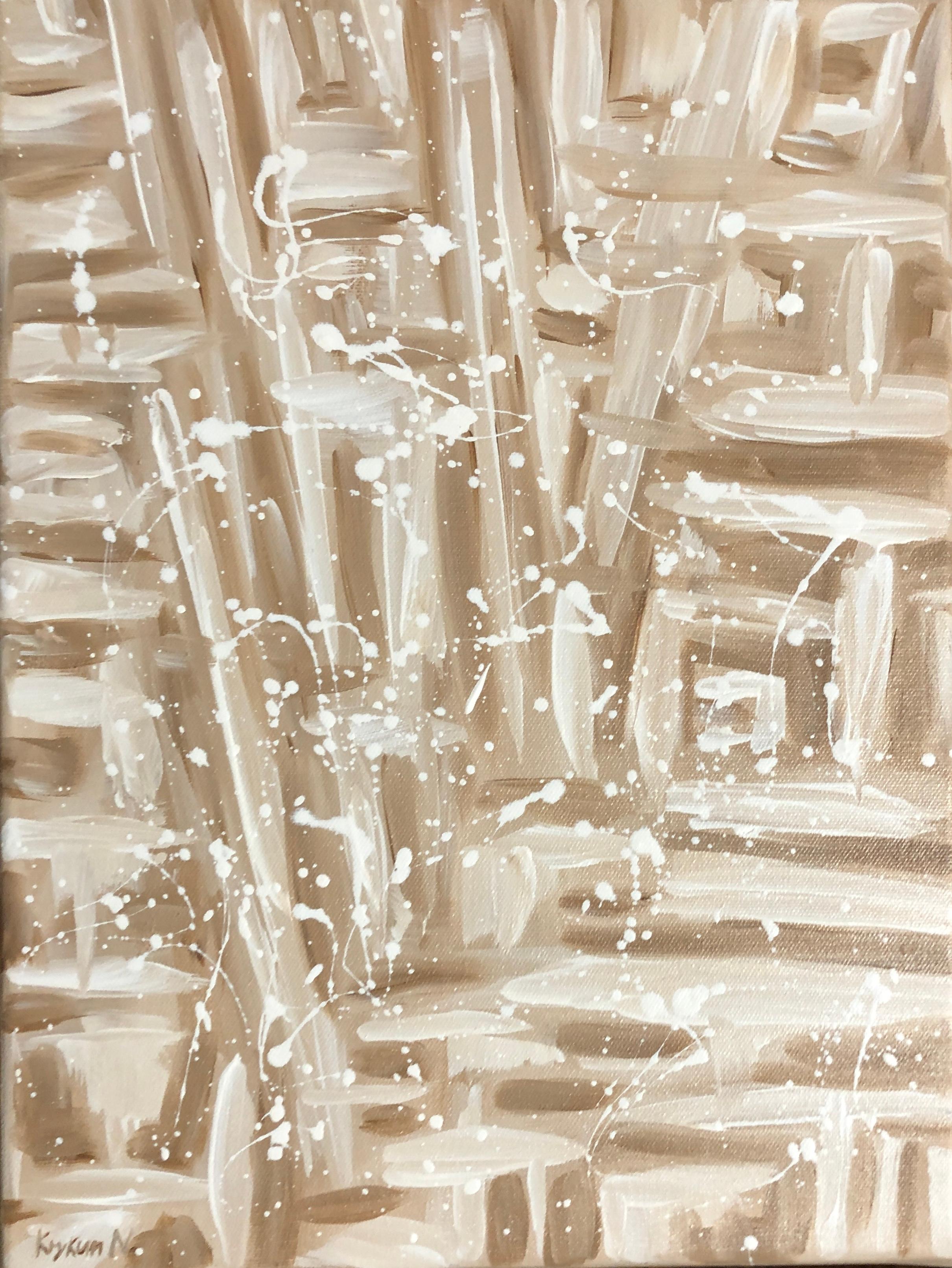 Sea shore schwarz und weiß Abstraktion fallen Pop Art (Beige), Abstract Painting, von Nataliia Krykun