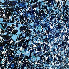 Series "Infinite Flight" blue, navy, white, black large abstraction, drops