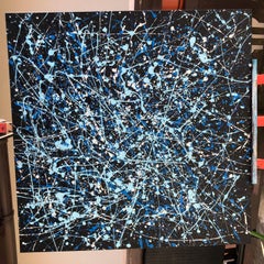 series "Infinite Flight" blue, navy, white, black large abstraction, drops