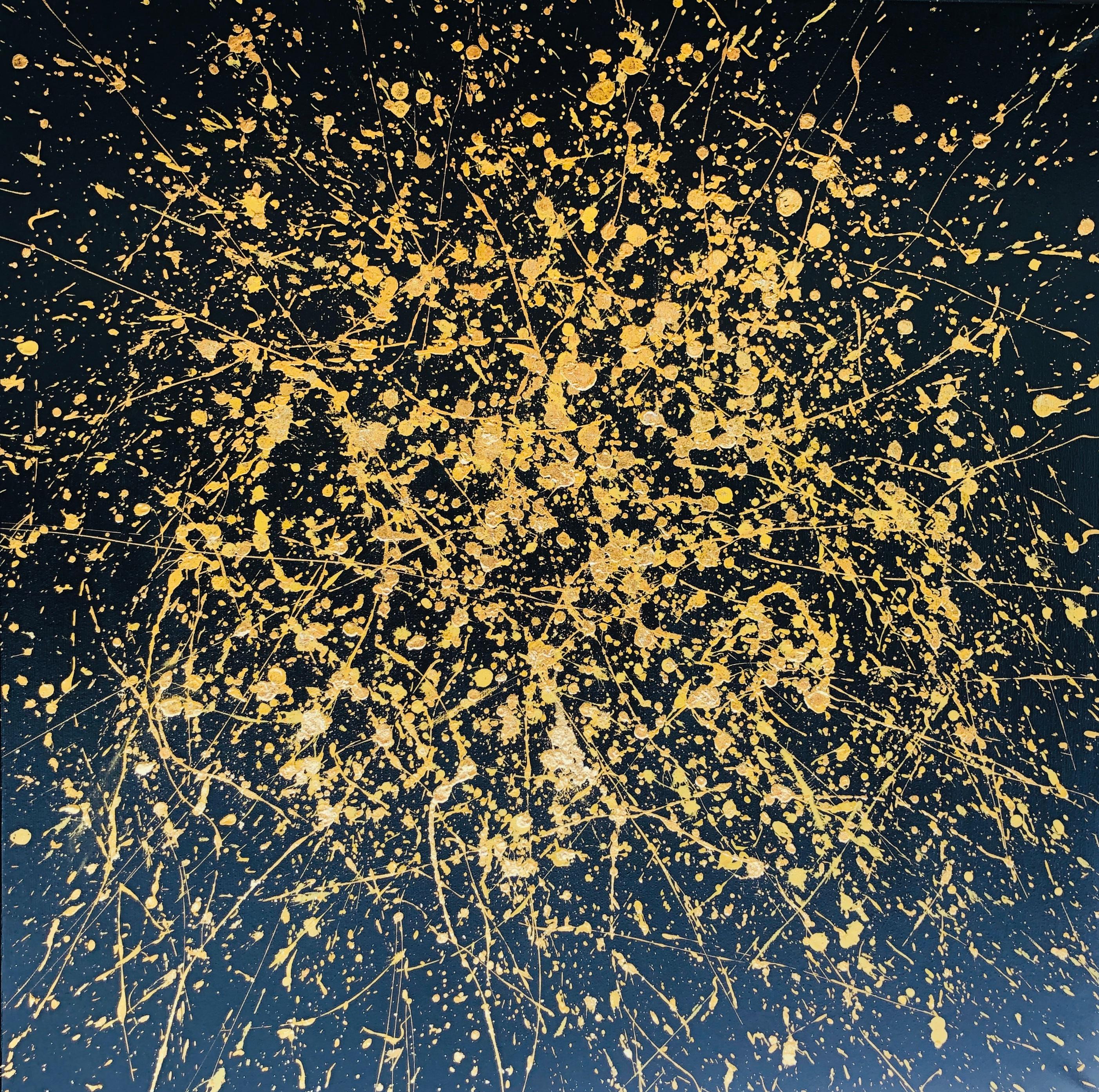 Serie "Vuelo infinito" oro, amarillo, negro gran abstracción - Mixed Media Art de Nataliia Krykun