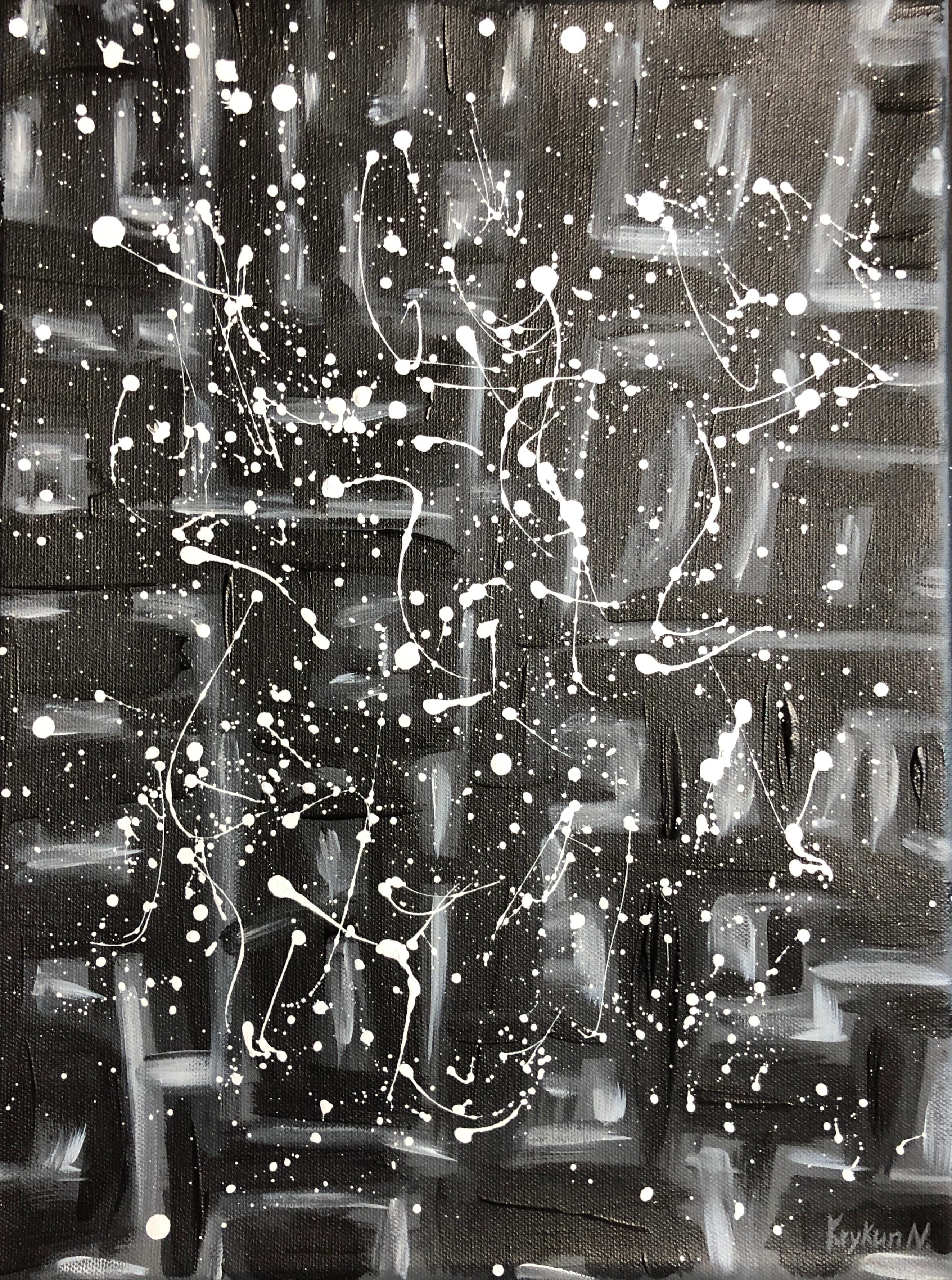 Kombinieren Sie mehrere abstrakte monochrome Gemälde in Ihrem Interieur für einen stilvollen modernen Effekt.

Das Kunstwerk ist in monochromen Schwarz-Weiß-Tönen gehalten und eignet sich für jede Einrichtung.

Belebend und friedlich
