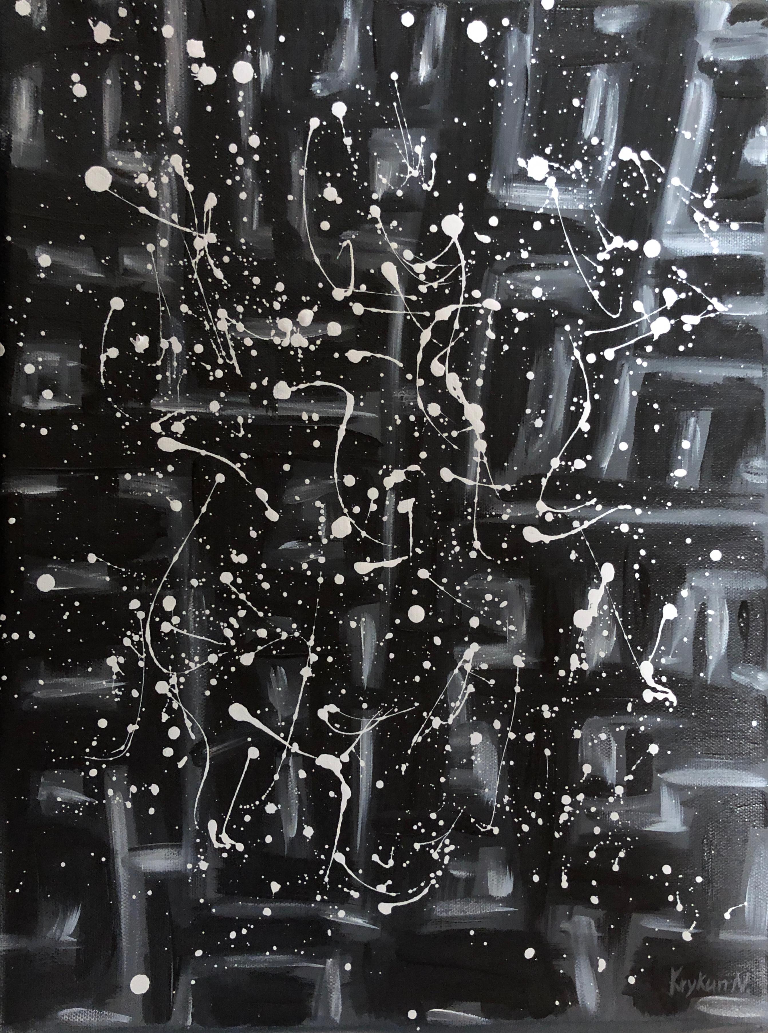 Starry sky Schwarz-Weiß-Abstraktion, fallende Pop-Art im Angebot 1