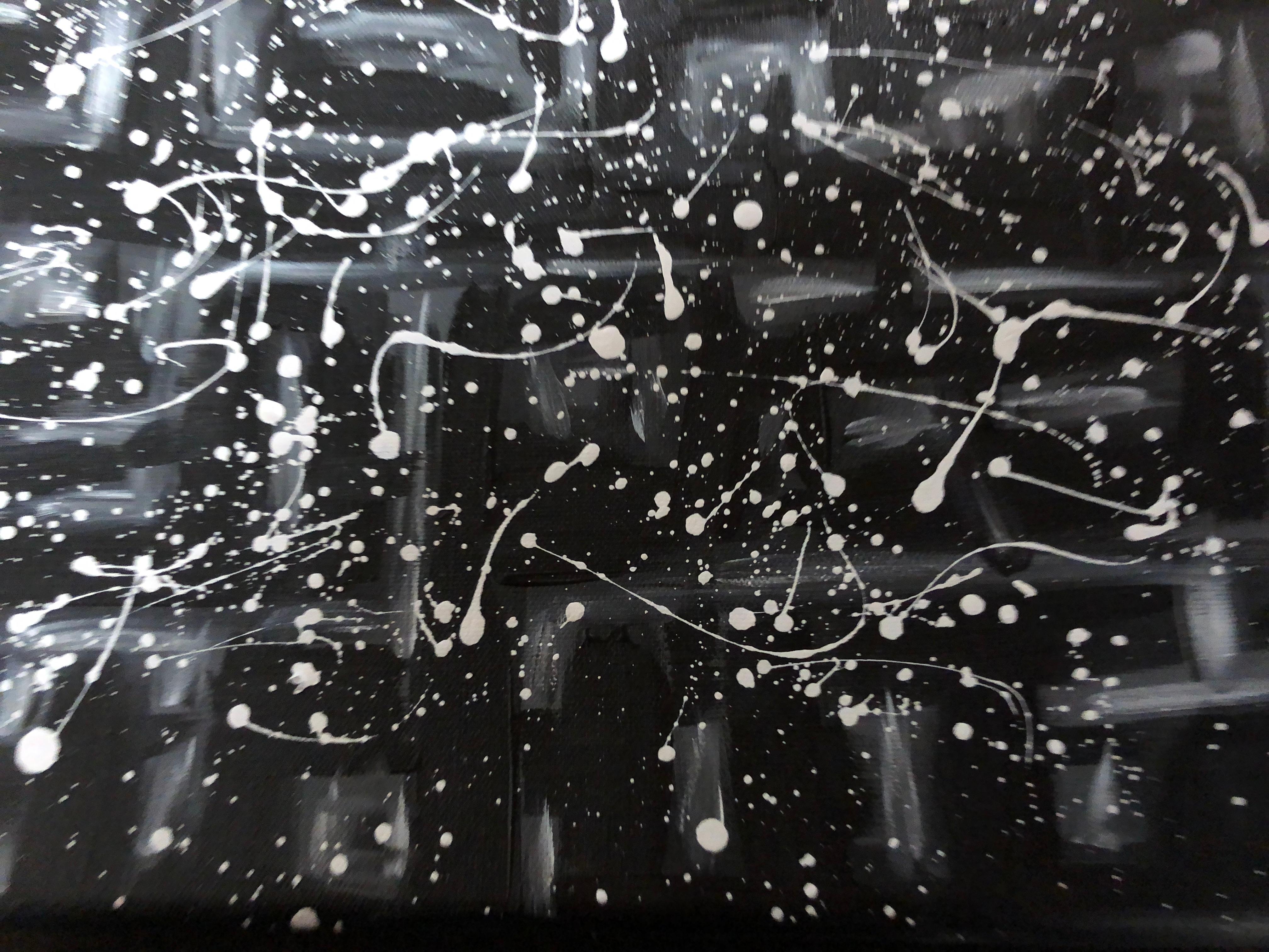 Starry sky Schwarz-Weiß-Abstraktion, fallende Pop-Art im Angebot 2