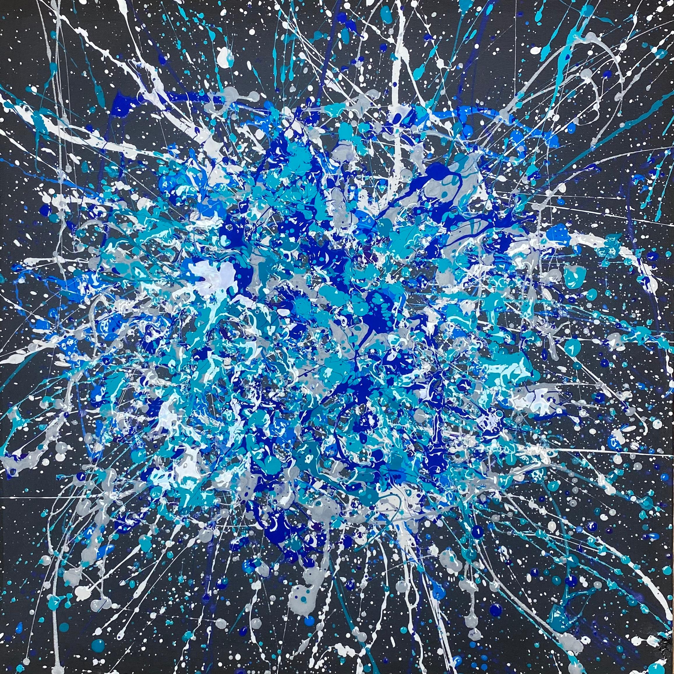 La sensación de una estrella fugaz - azul, marino, blanco, negro gran abstracción - Painting Abstracto de Nataliia Krykun