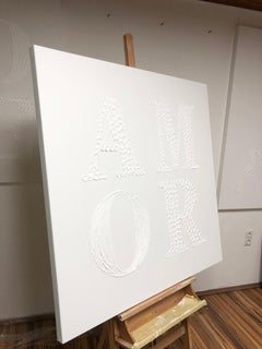 Amor - Love abstract in 3D, textured white wall sculpture