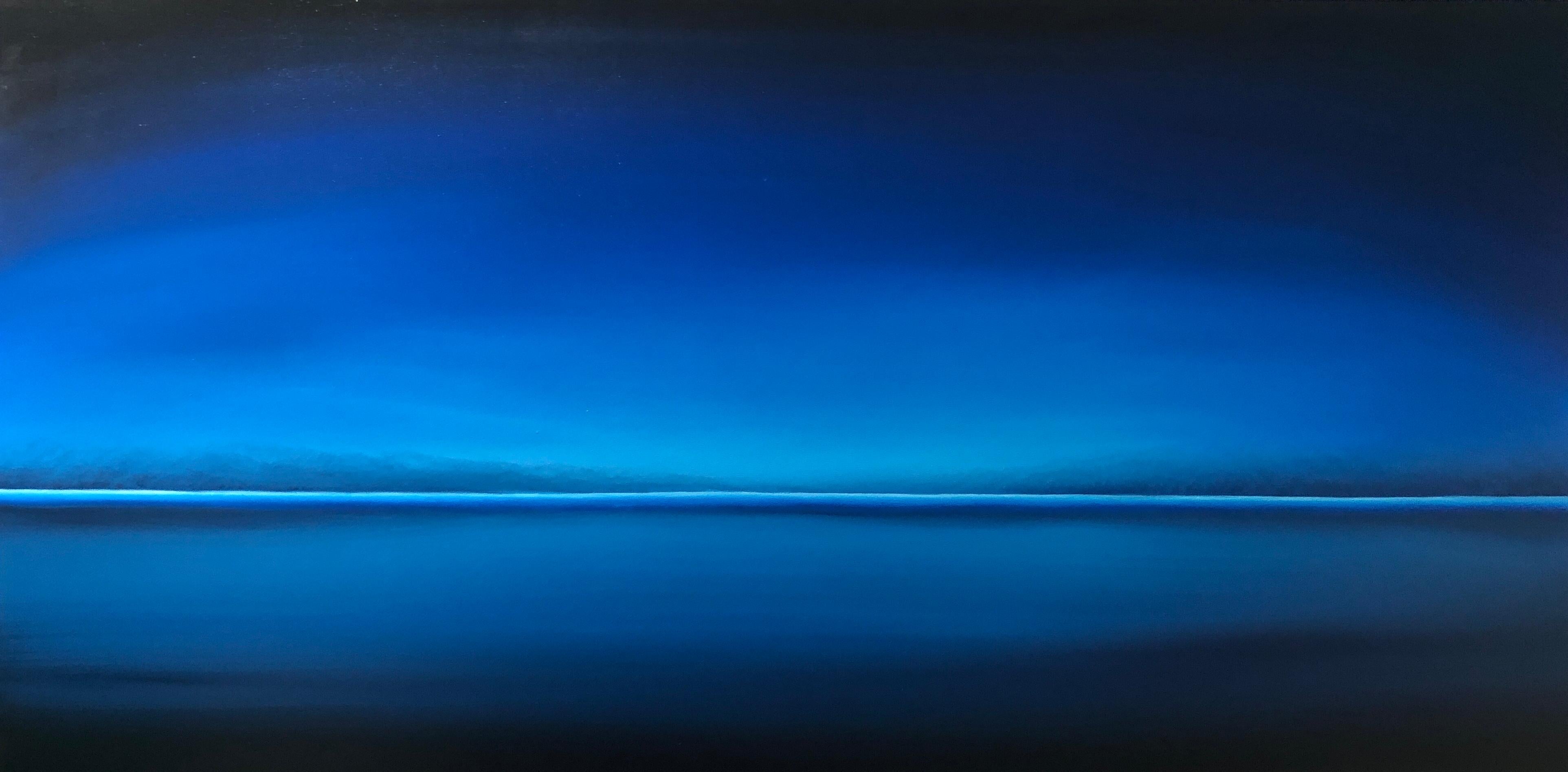 Costa del Mar Negro, paisaje marino azul turquesa, minimalista - Painting Abstracto de Nataliia Krykun