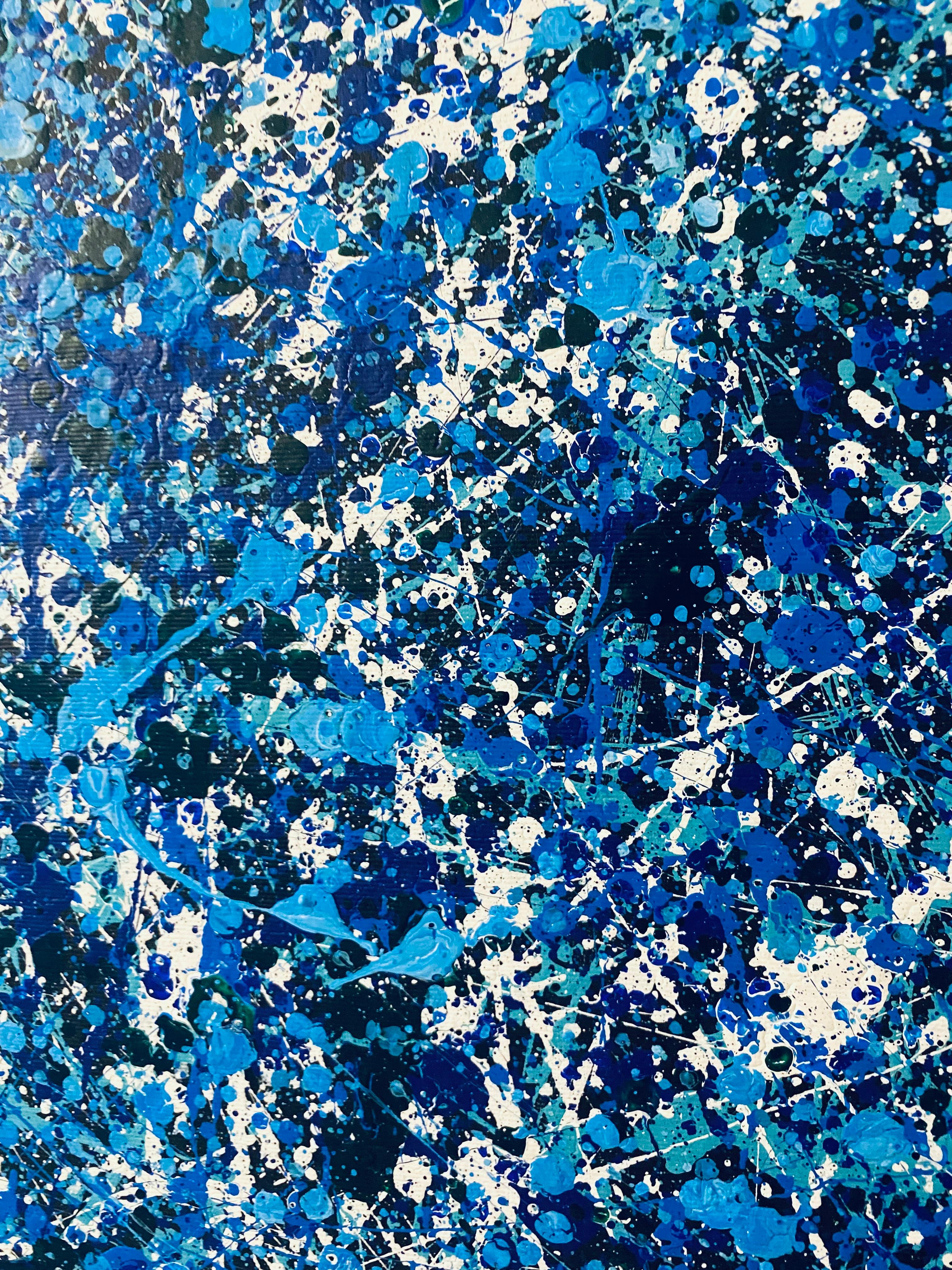 Blaue Galaxie, minimalistische tropfende Abstraktion Pollock's Style im Angebot 1