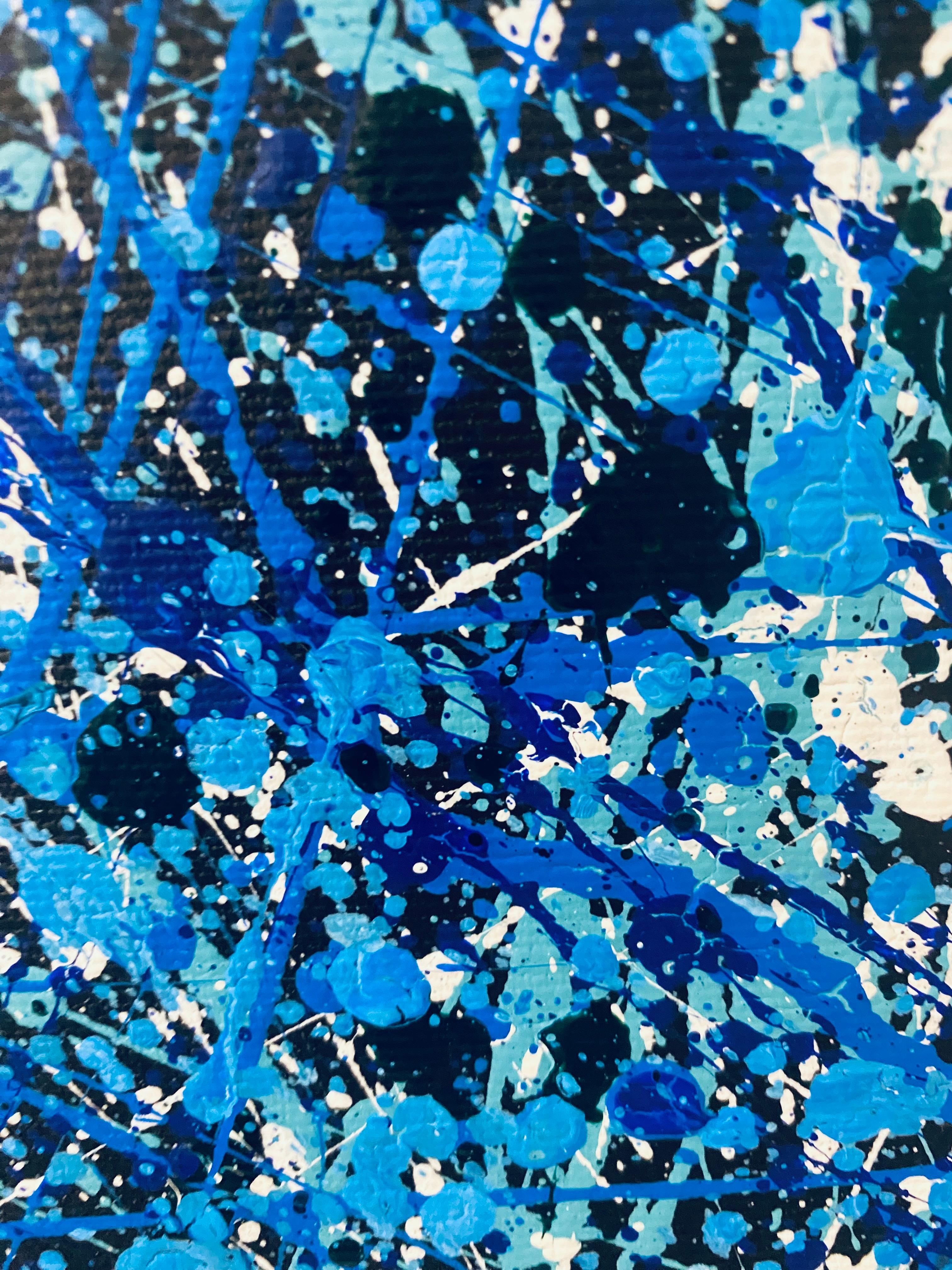 Blaue Galaxie, minimalistische tropfende Abstraktion Pollock's Style im Angebot 2