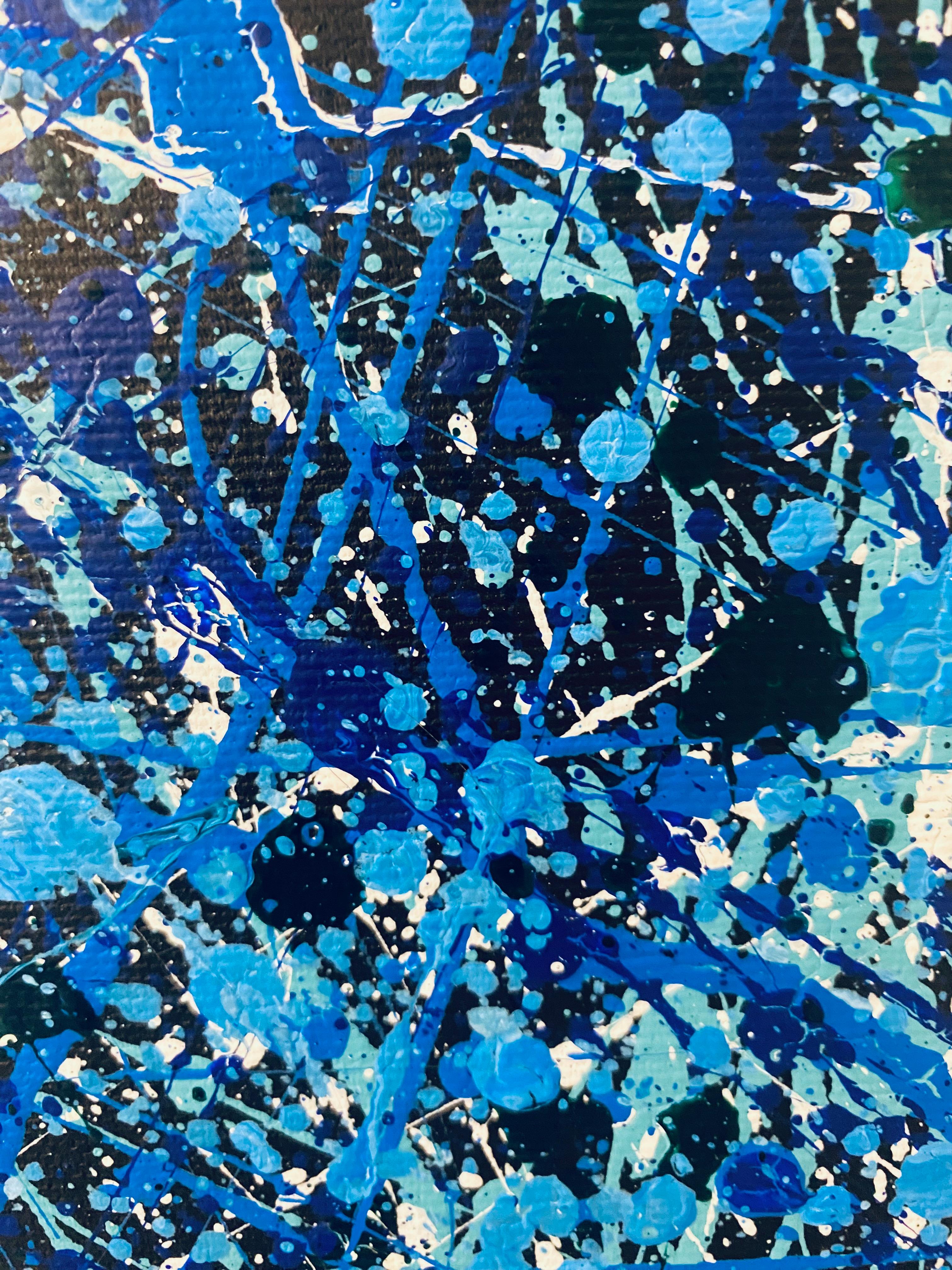 Blaue Galaxie, minimalistische tropfende Abstraktion Pollock's Style im Angebot 3