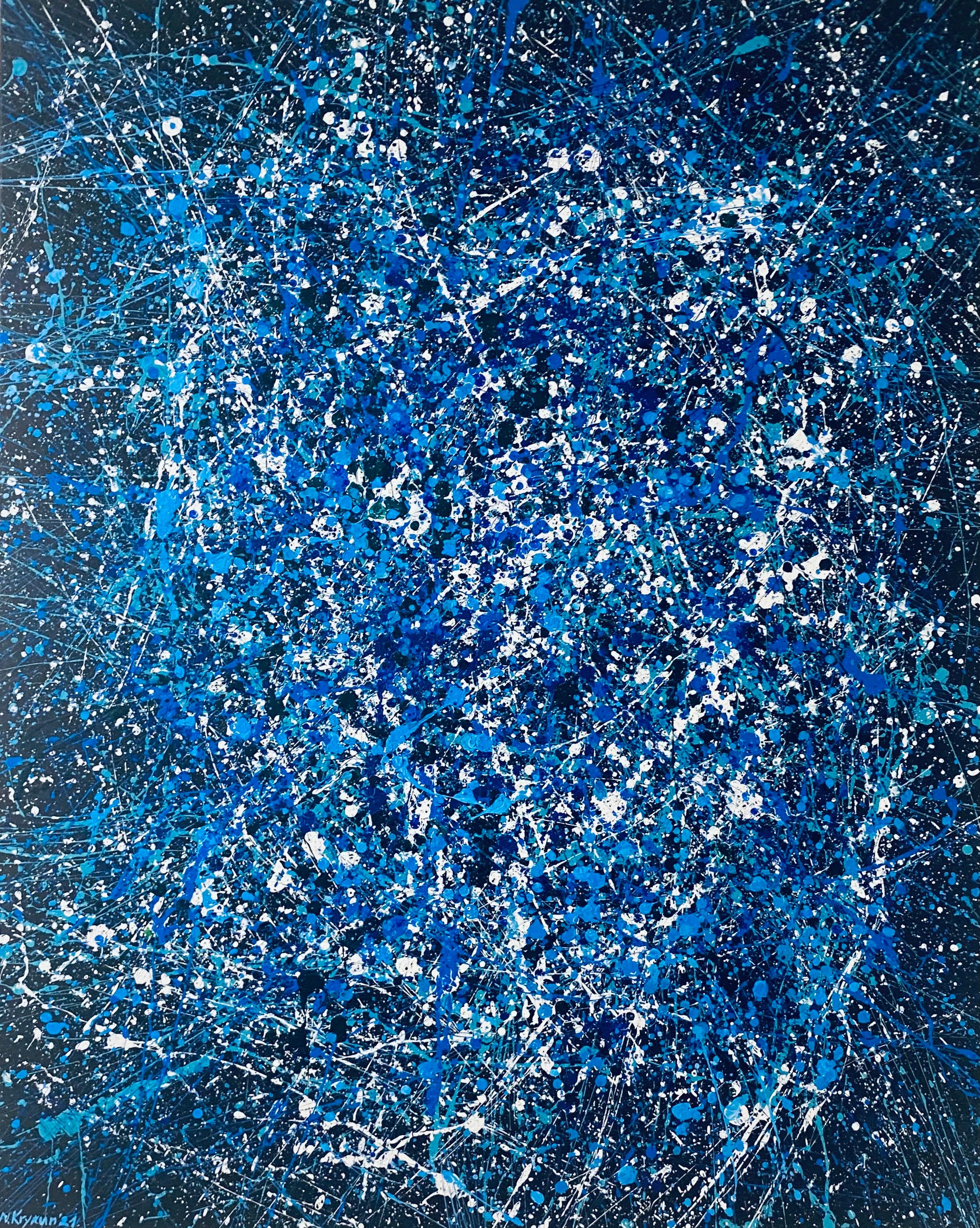 Blaue Galaxie, minimalistische tropfende Abstraktion Pollock's Style
