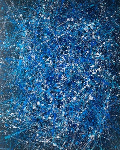 Galaxie bleue, abstraction minimaliste en gouttes d'eau Style Pollock