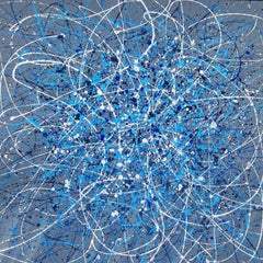 Blue Gray Galaxy Abstract Painting, Acrylic on Canvas, 2023, Unframed