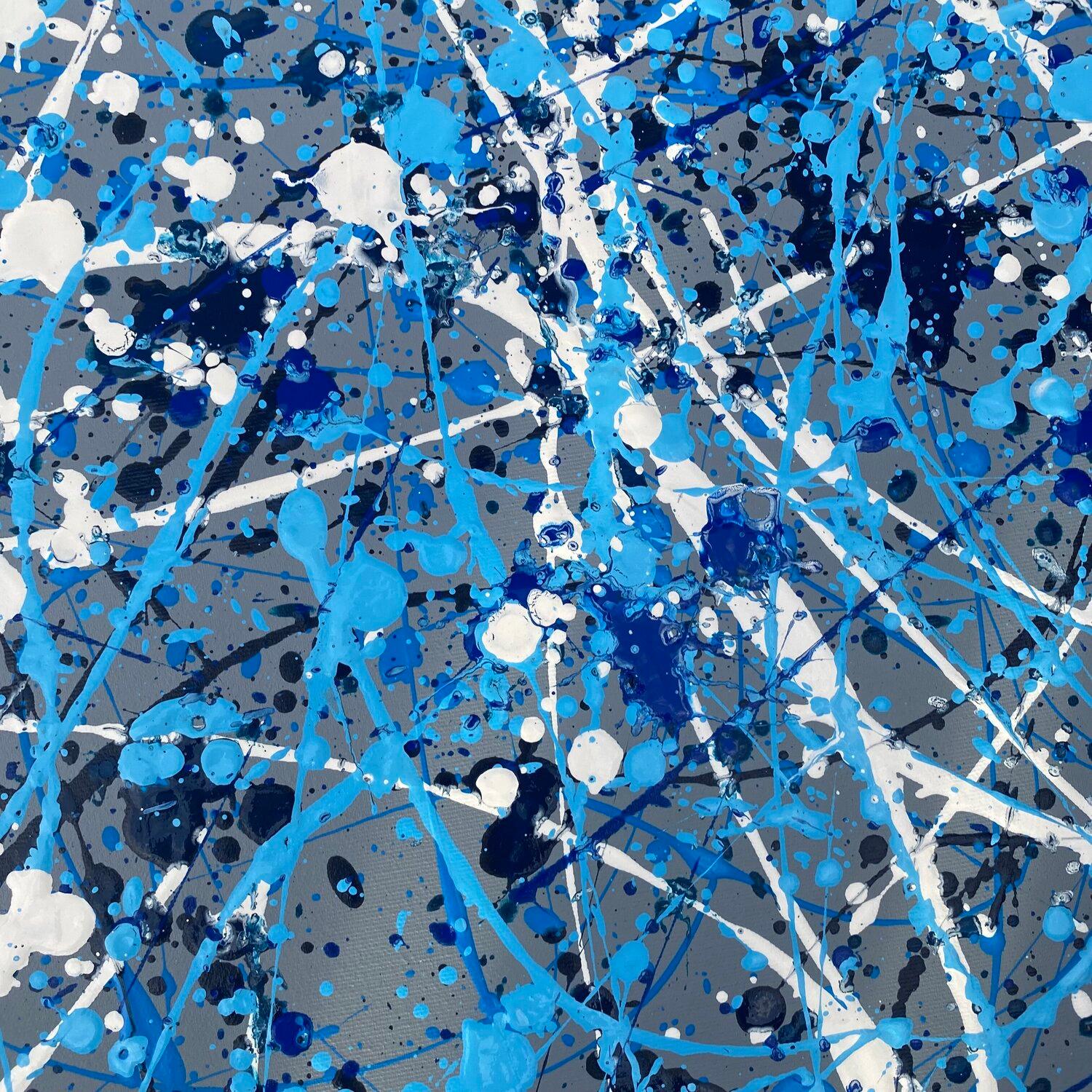 Galassia grigio blu - astrazione di punti che gocciolano - Painting Astratto di Nataliia Krykun