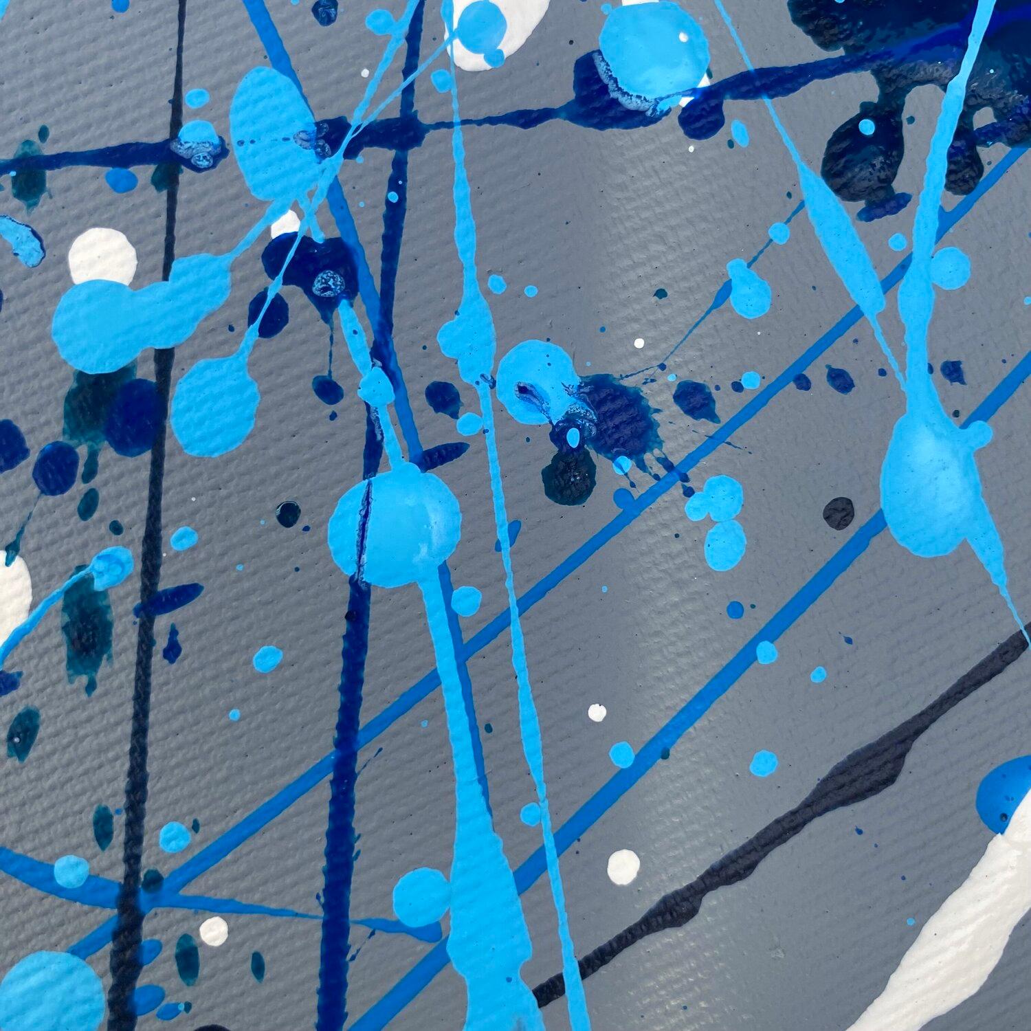 Galassia grigio blu - astrazione di punti che gocciolano in vendita 3