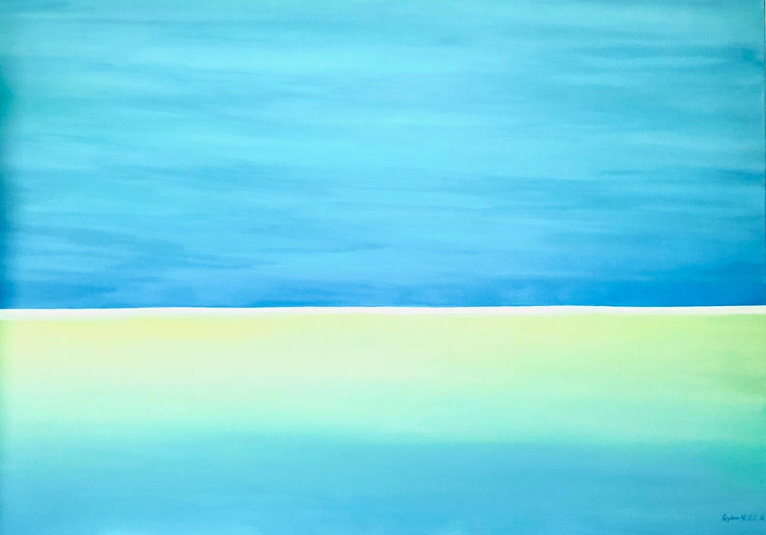 Nataliia Krykun Landscape Painting - “Blue Reflexe” blau yellow large abstraction XXL, with love for Ukraine