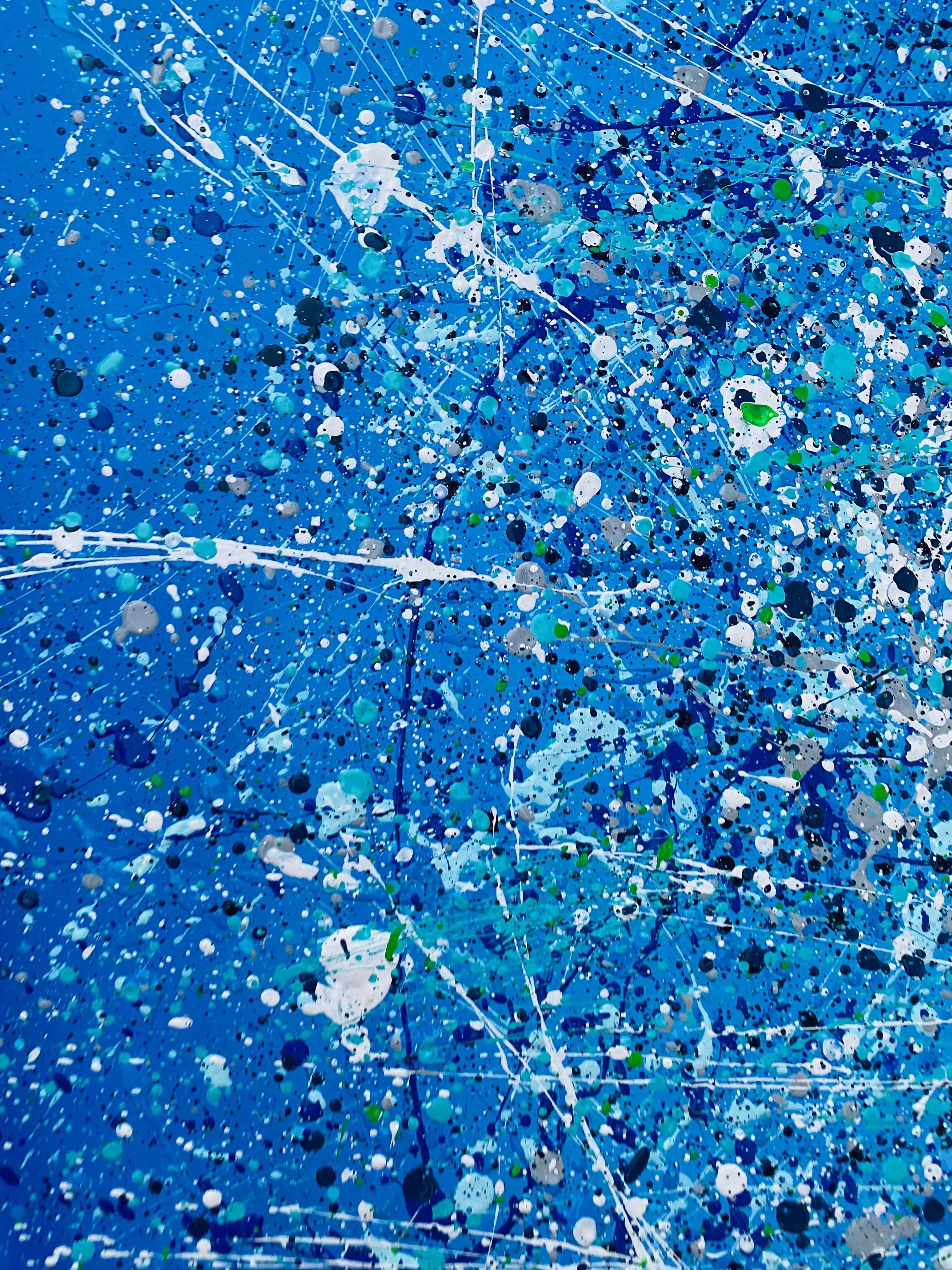 Mare blu - azione di dripping painting in vendita 6