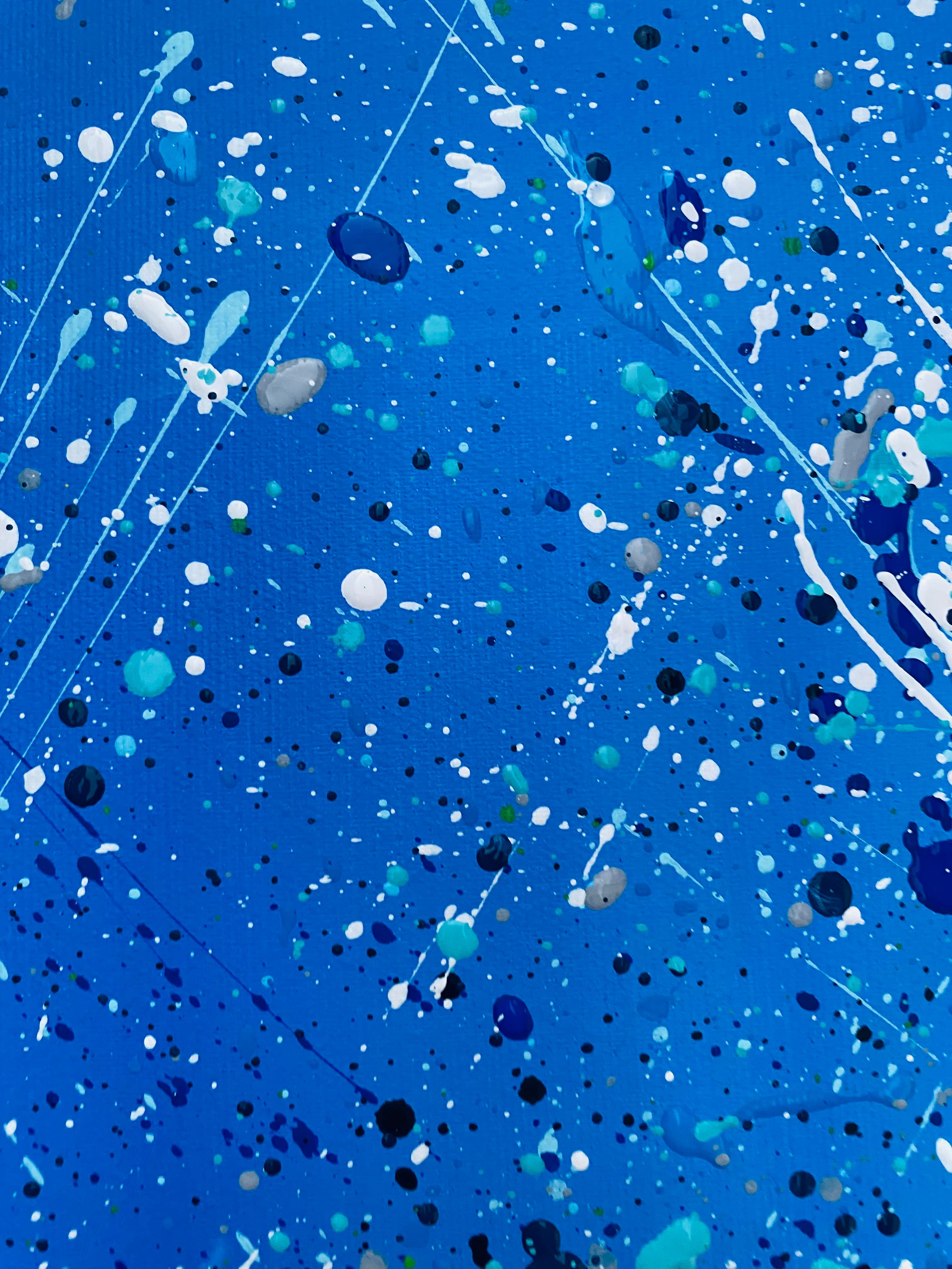 Mare blu - azione di dripping painting in vendita 7
