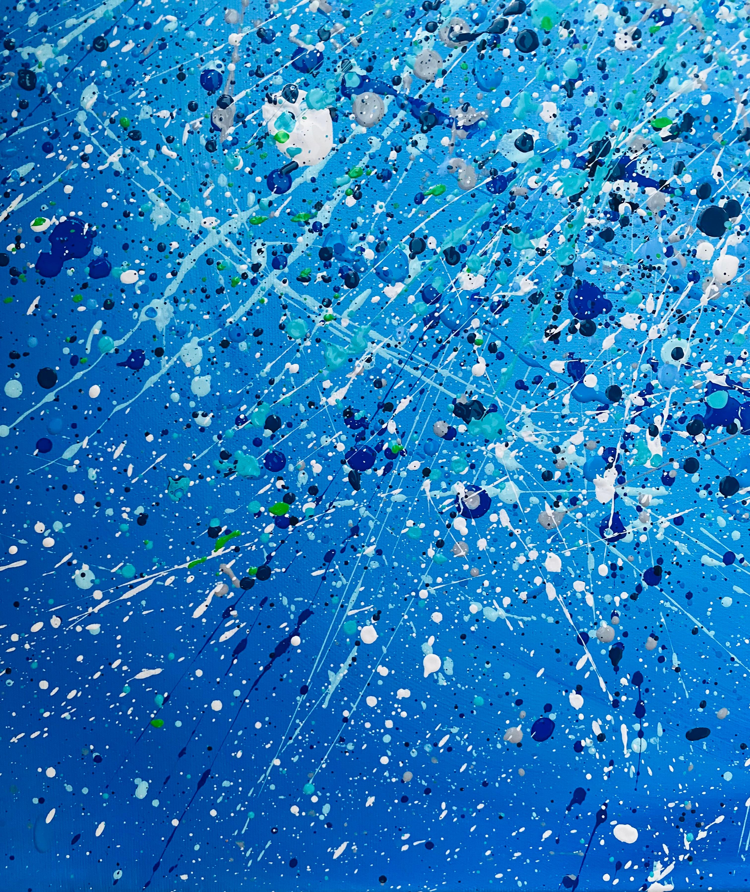 Mare blu - azione di dripping painting - Painting Astratto di Nataliia Krykun