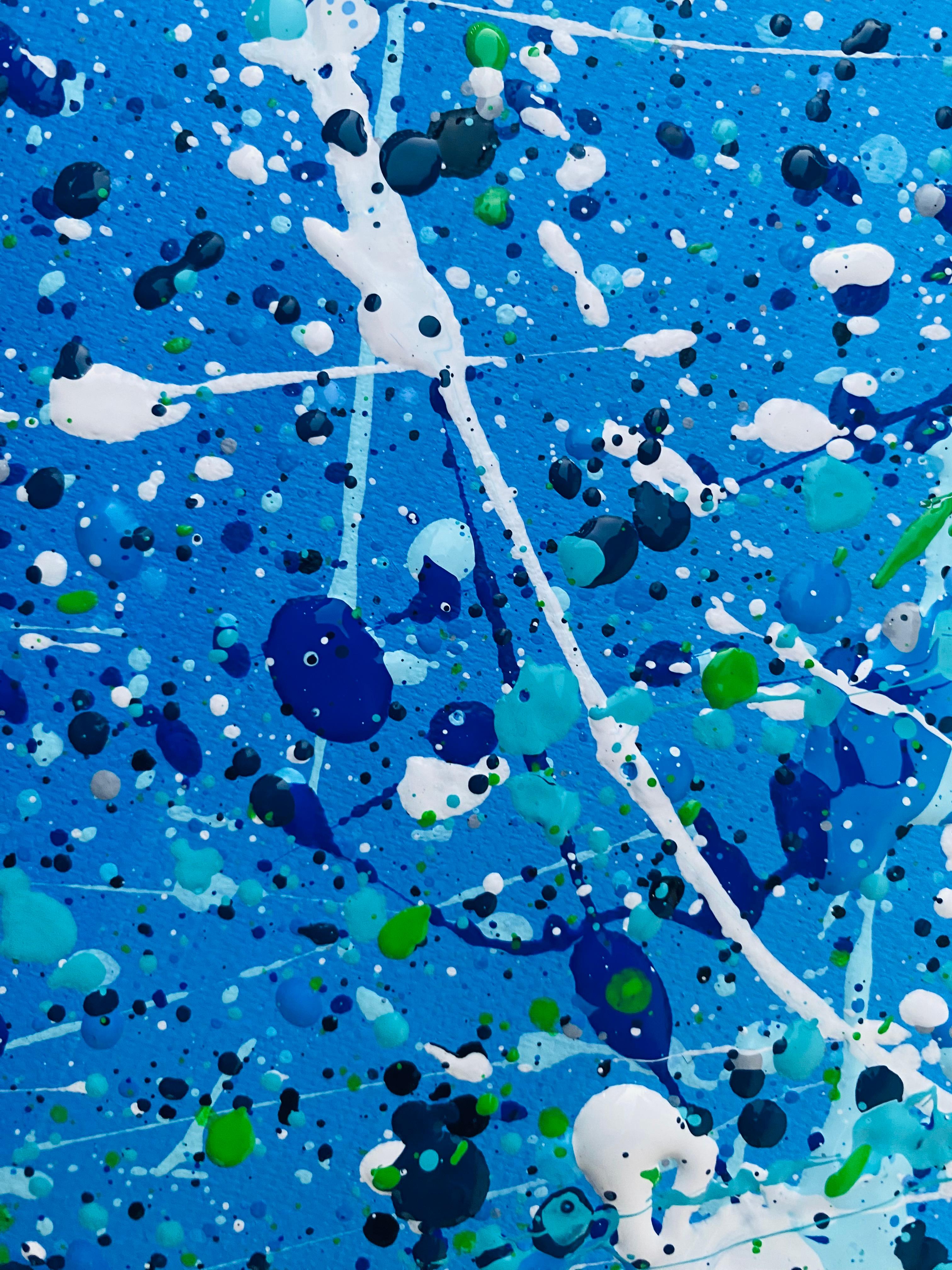 Mare blu - azione di dripping painting in vendita 1