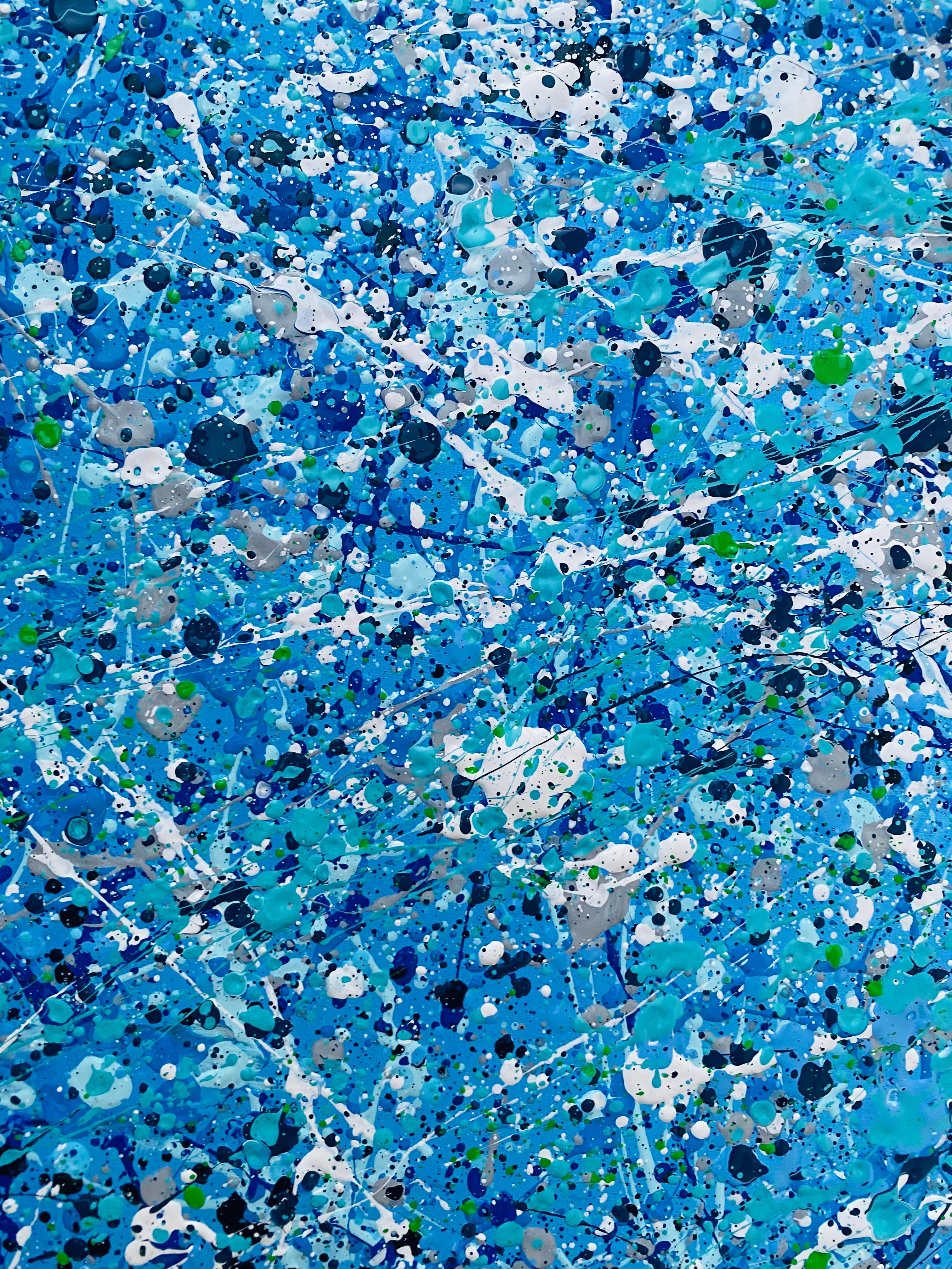 Mare blu - azione di dripping painting in vendita 2