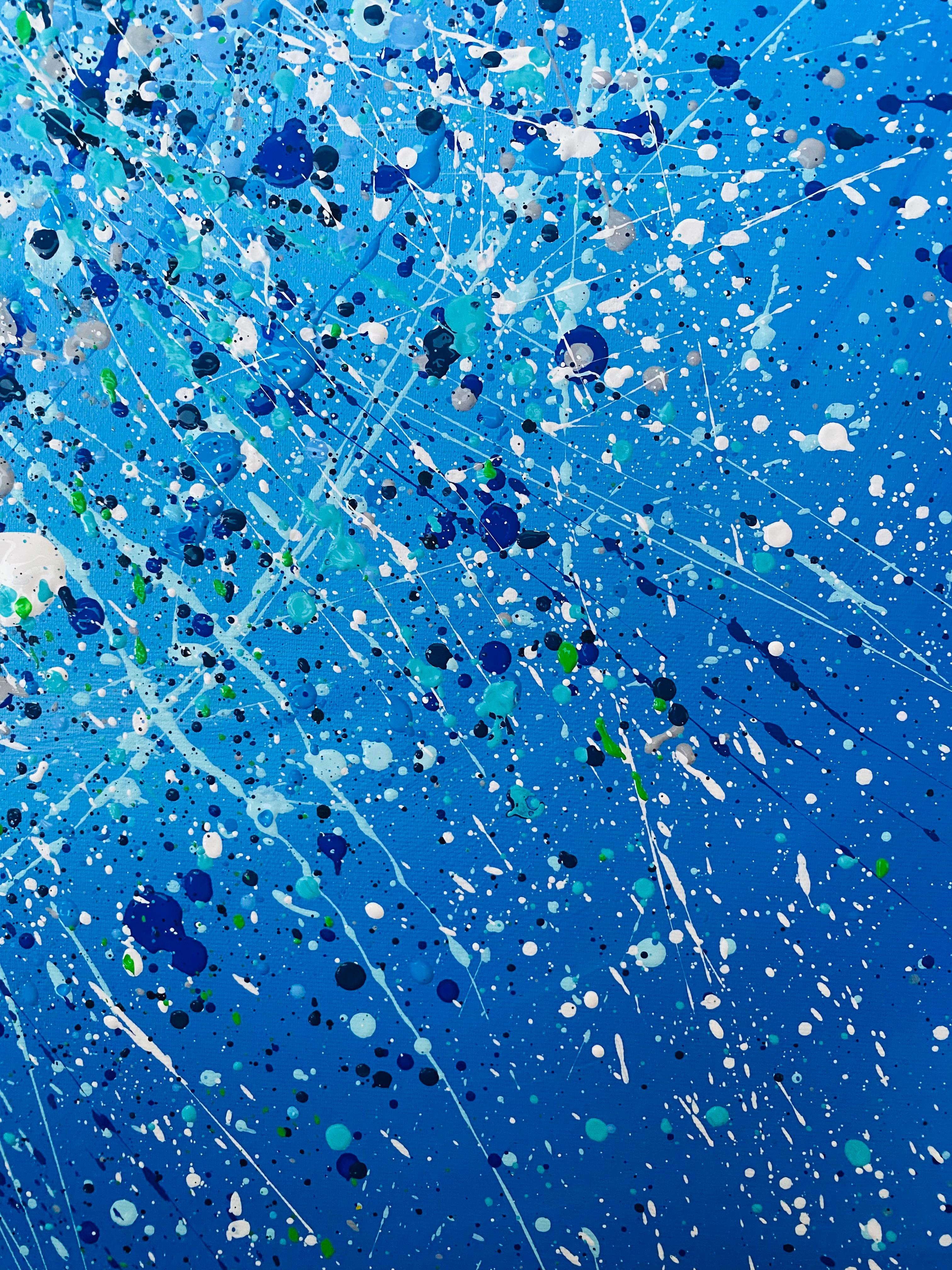 Mare blu - azione di dripping painting in vendita 3