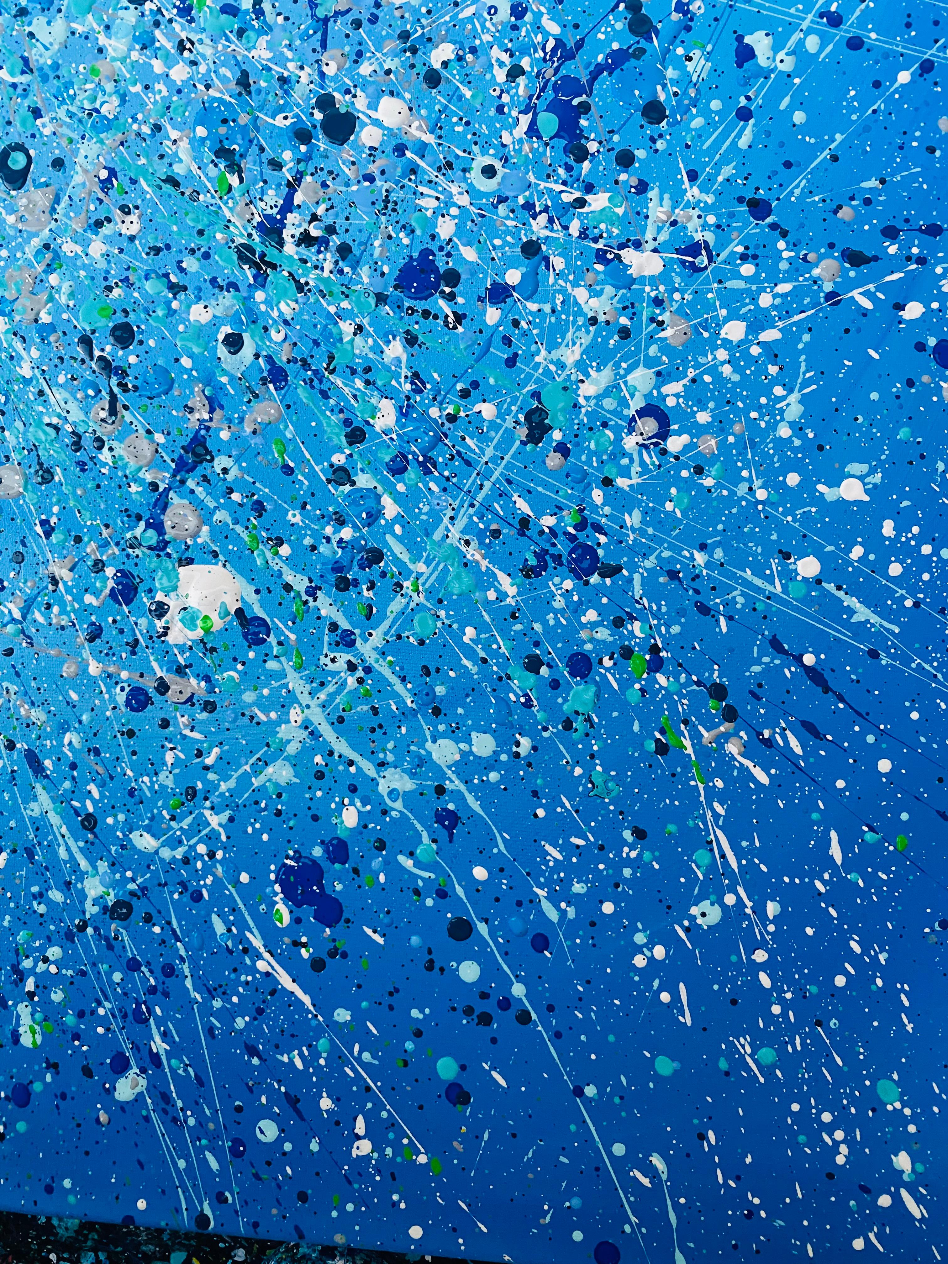Mare blu - azione di dripping painting in vendita 4