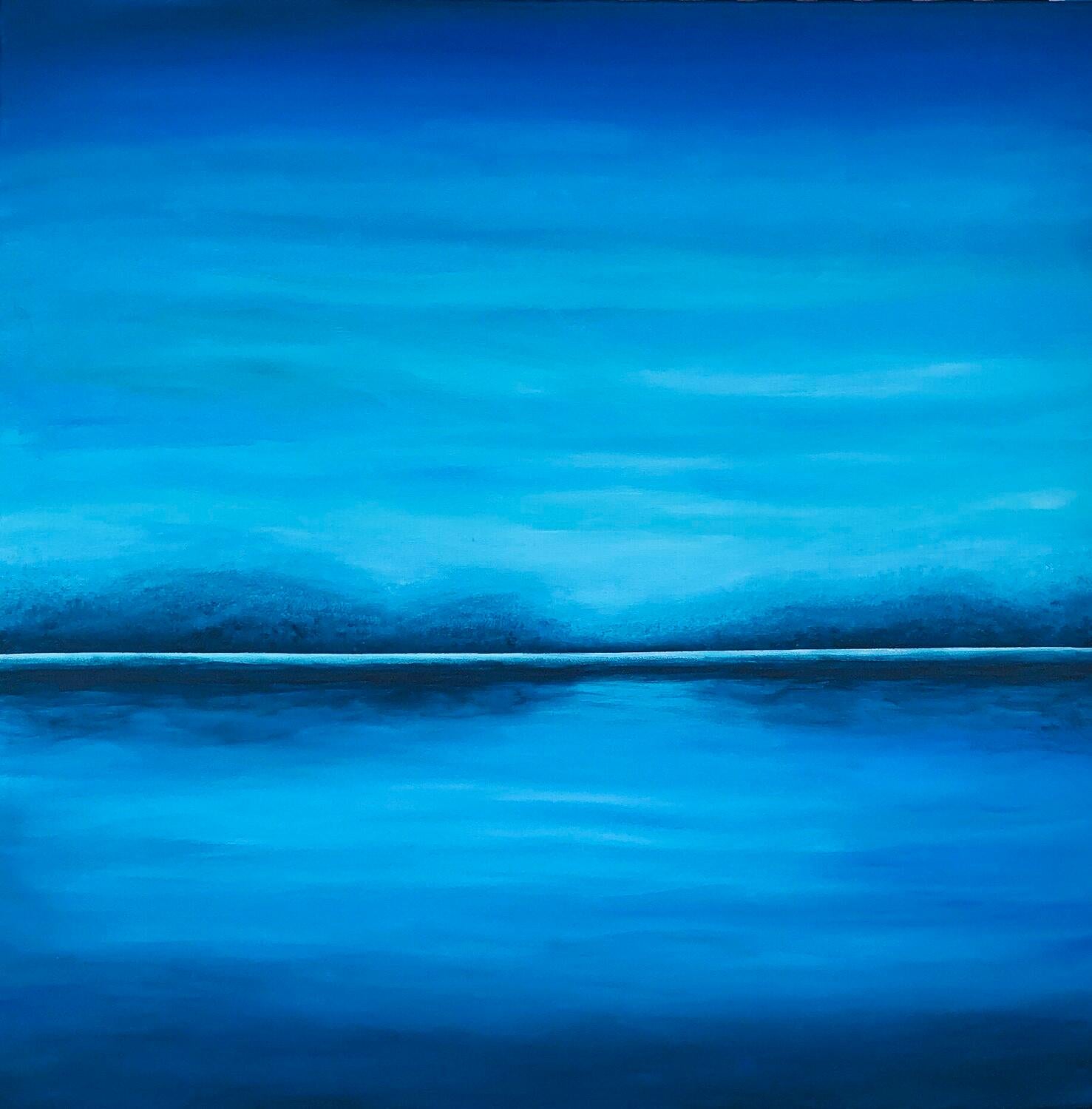 Interior Painting de Nataliia Krykun - "Mar azul", semi abstracción marina, impresiones minimalismo paisaje marino