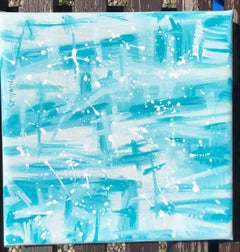 "Paisaje marino azul" - abstracción geométrica azul, blanca y turquesa