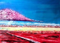 „Blue seascape, cloud, mountains“ , pink landscape