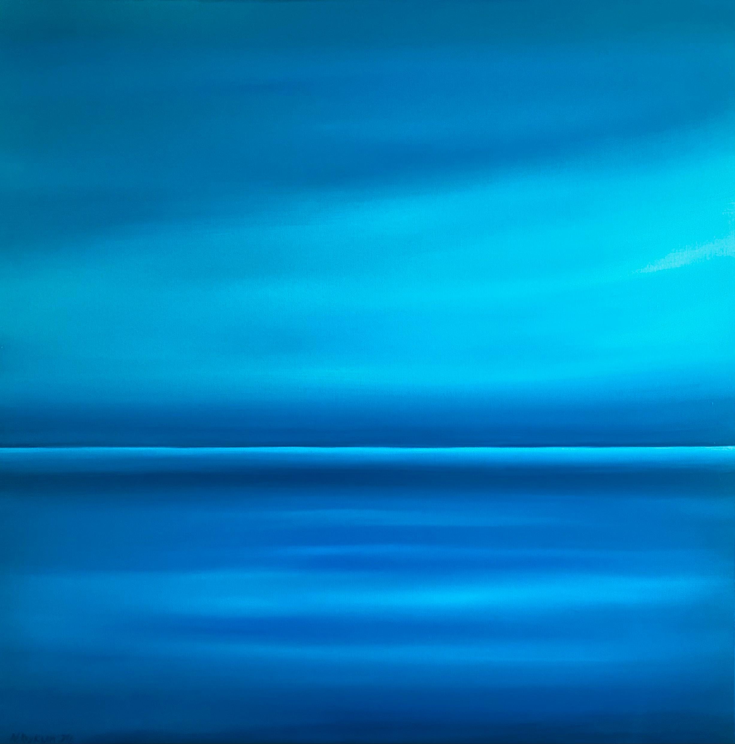 Paisaje marino azul, sky- skyline, semi abstracción, impresiones minimalismo en venta 12