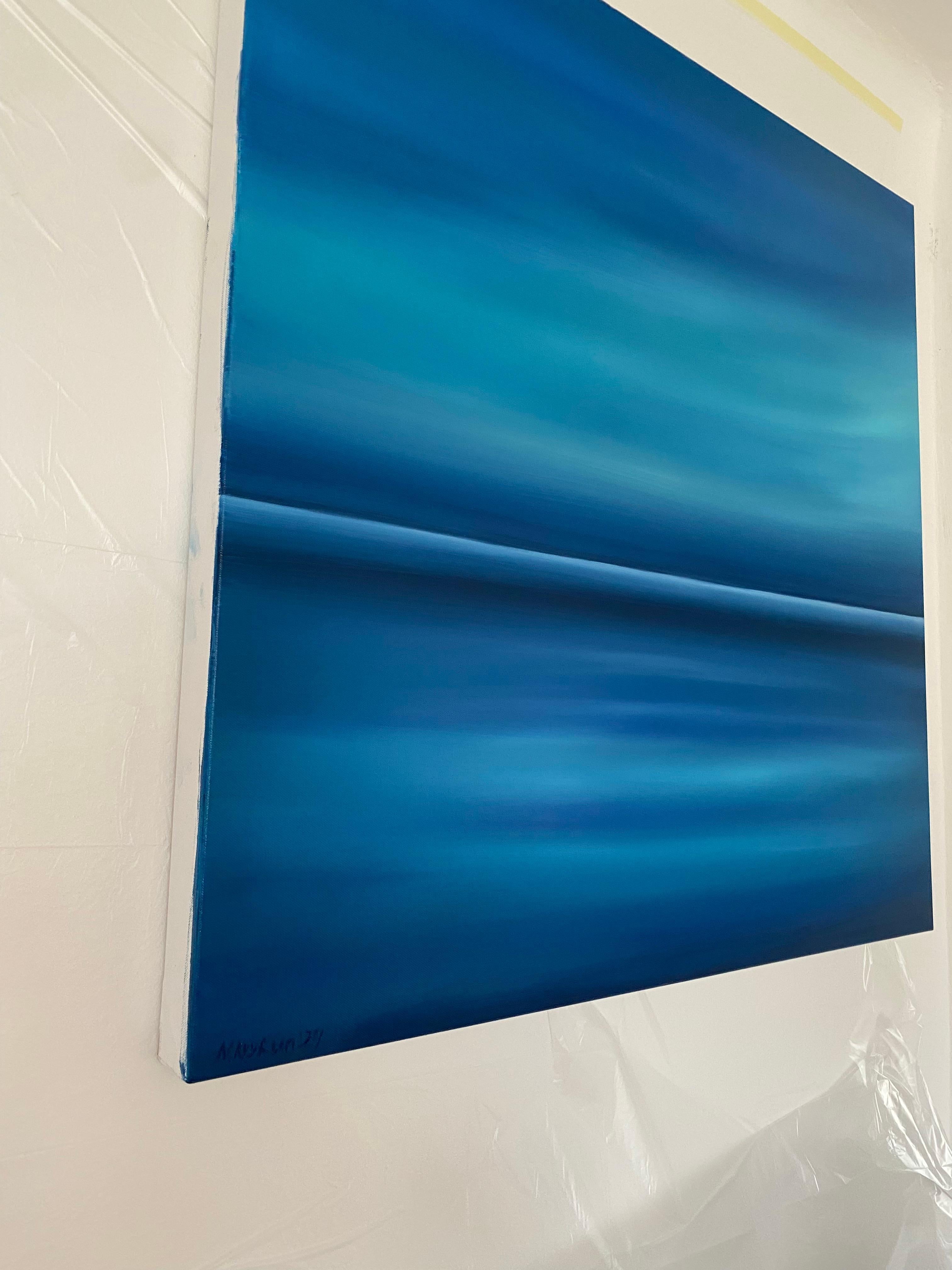 Paisaje marino azul, sky- skyline, semi abstracción, impresiones minimalismo - Painting de Nataliia Krykun