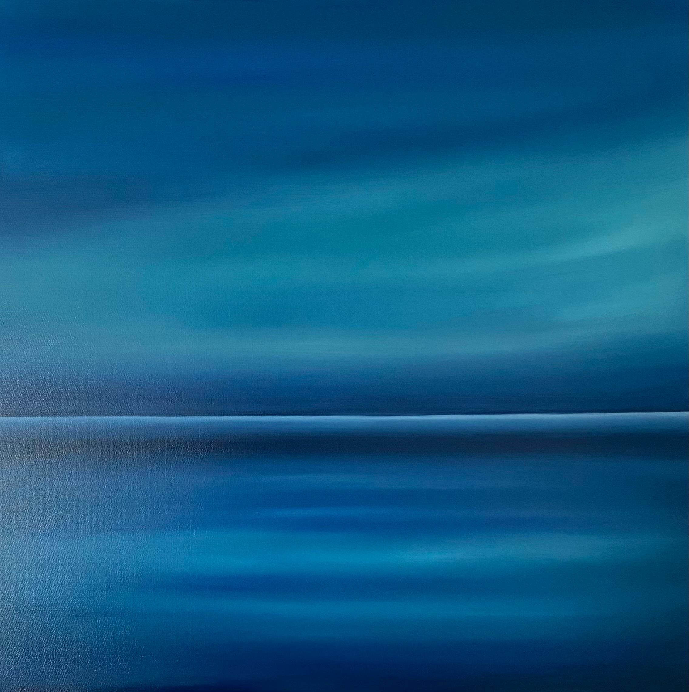 Paisaje marino azul, sky- skyline, semi abstracción, impresiones minimalismo - Painting Impresionista de Nataliia Krykun