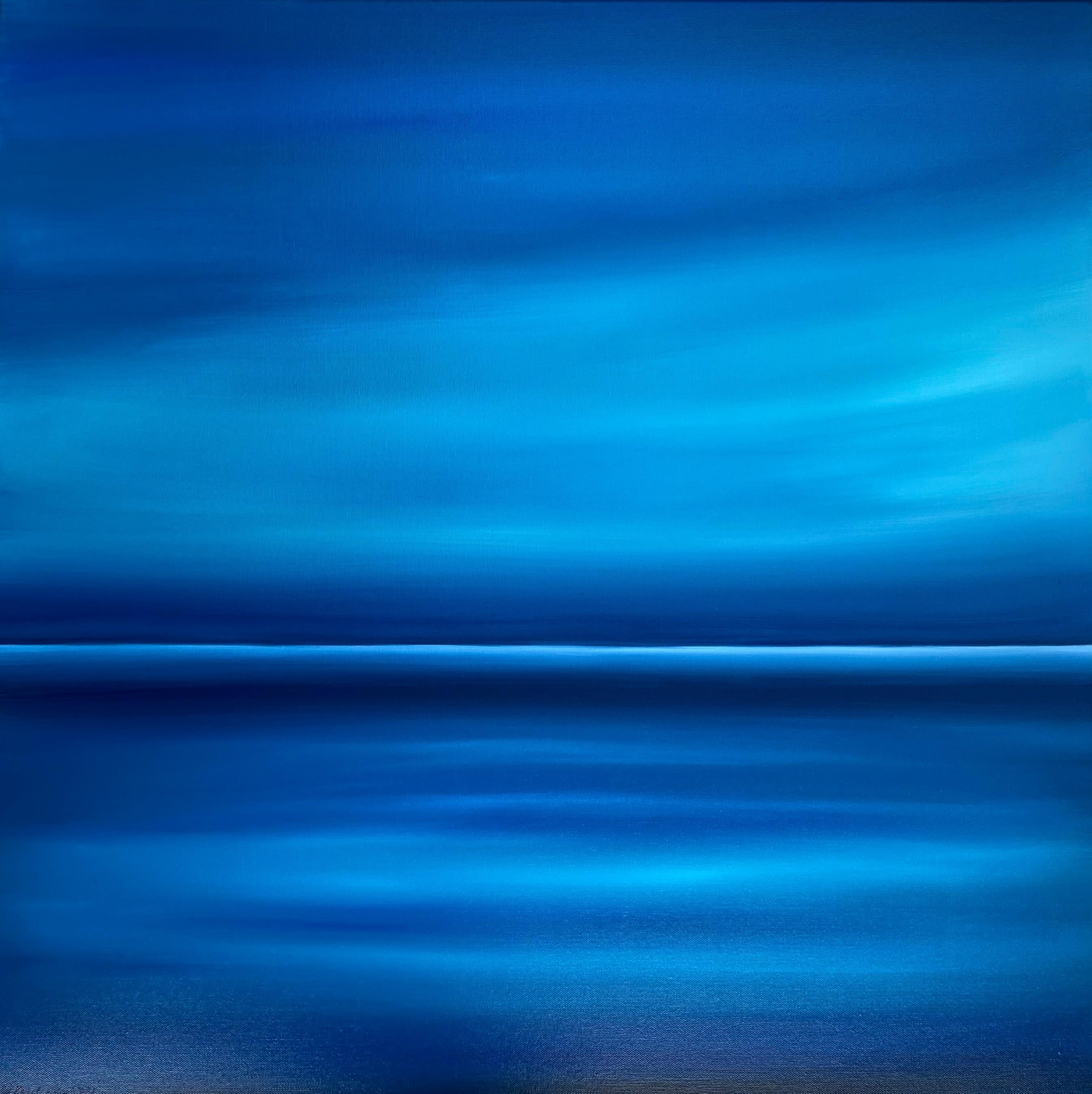 Paisaje marino azul, sky- skyline, semi abstracción, impresiones minimalismo en venta 1