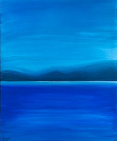 Blue Sky and Water Abstract Painting, Acrylic on Canvas, 2022