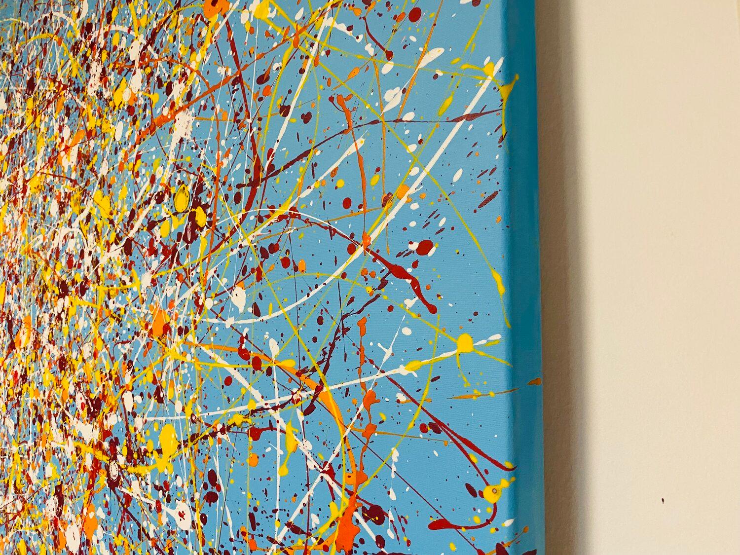 Cielo blu - astrazione di puntini che gocciolano - Painting Astratto di Nataliia Krykun